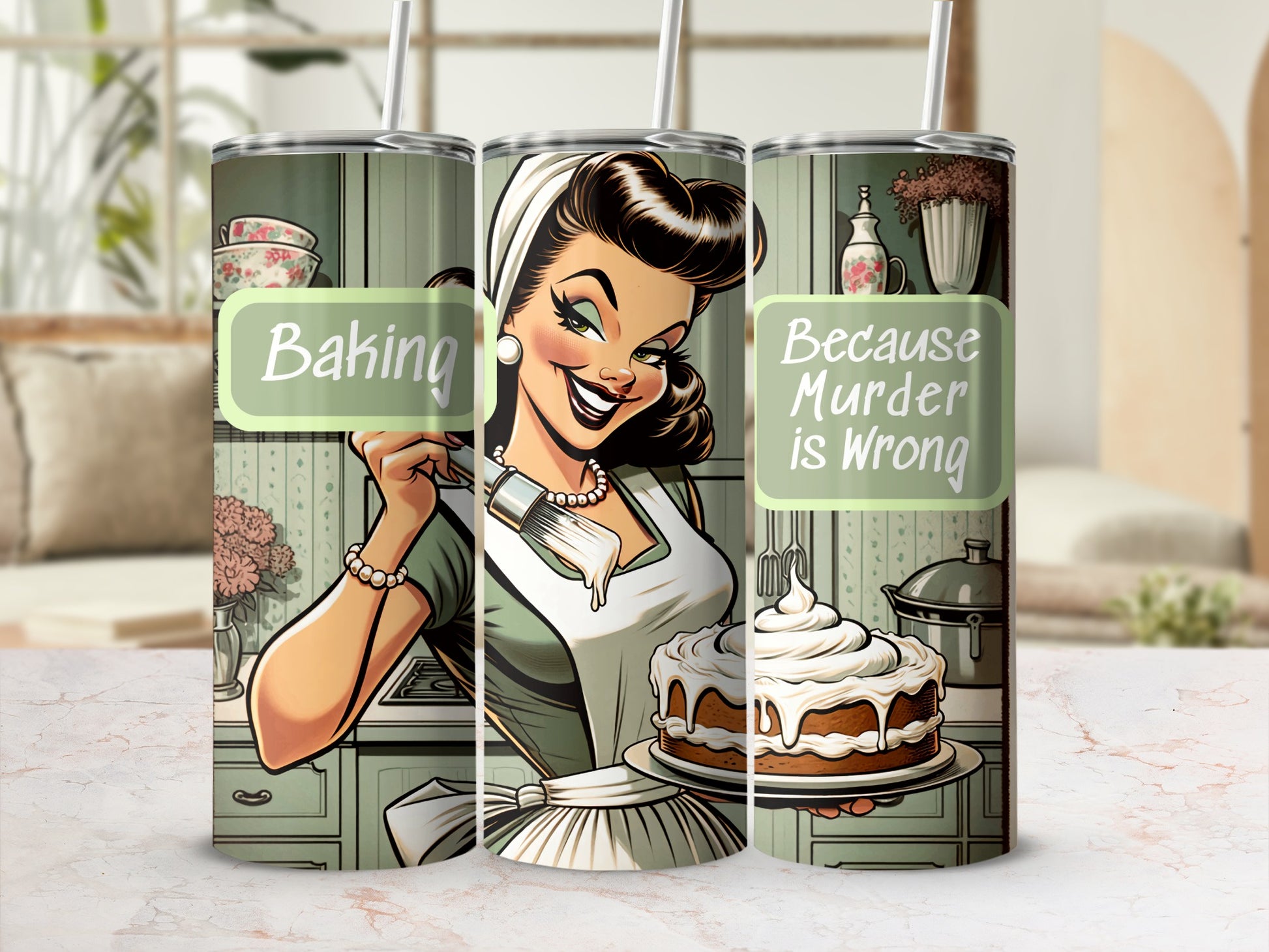 Retro Baker Woman Baking Because Murder is Wrong product type