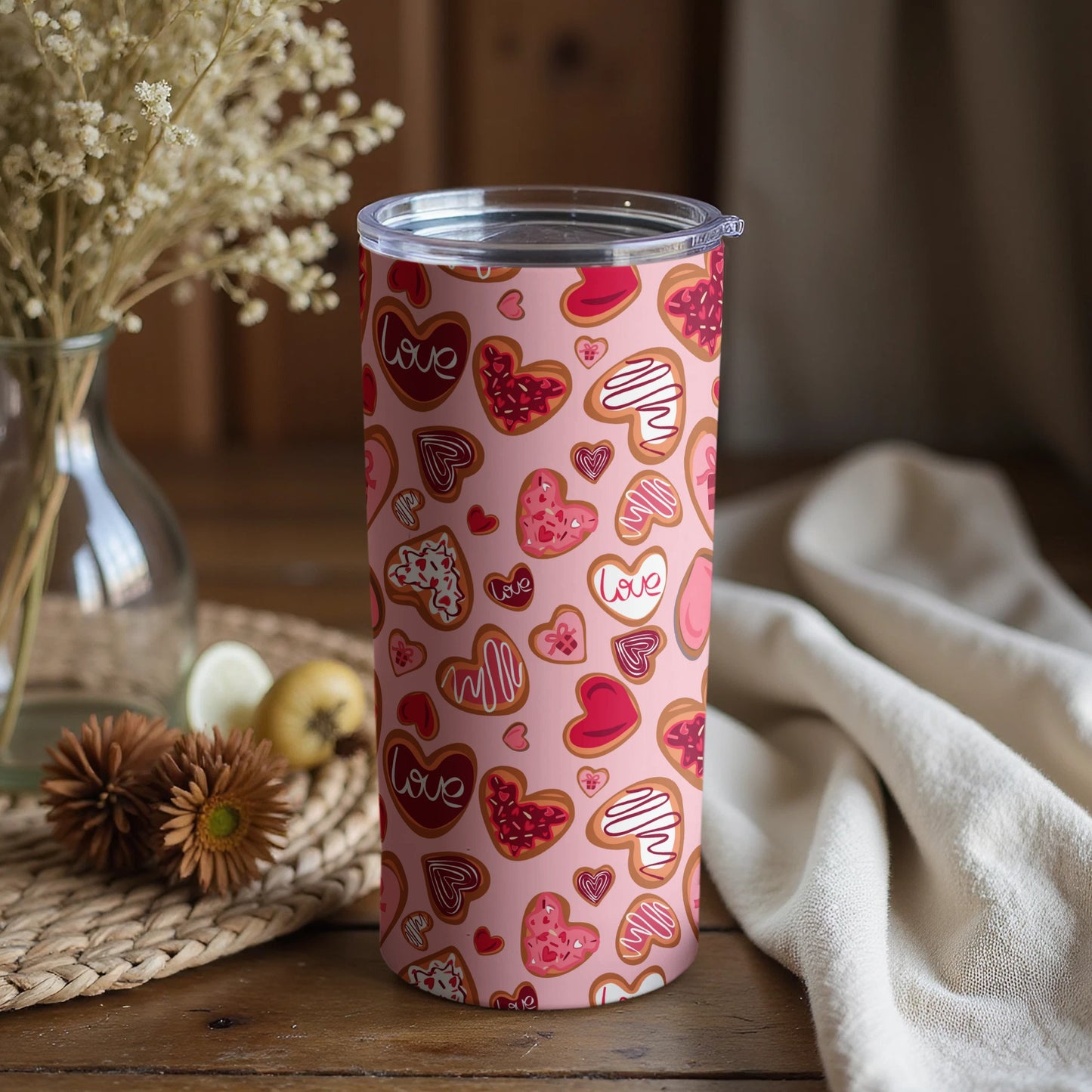 Romantic Heart Patterned Insulated Drinkware Cup