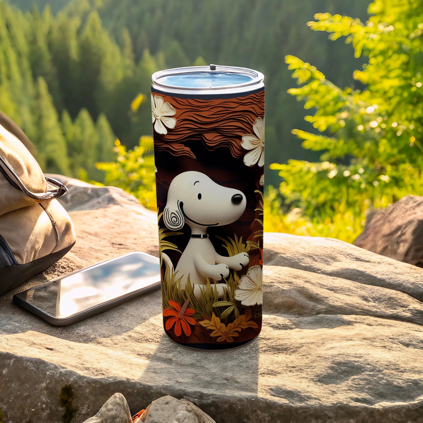 Cute Snoopy Tumbler in Nature Outdoor Scene Design