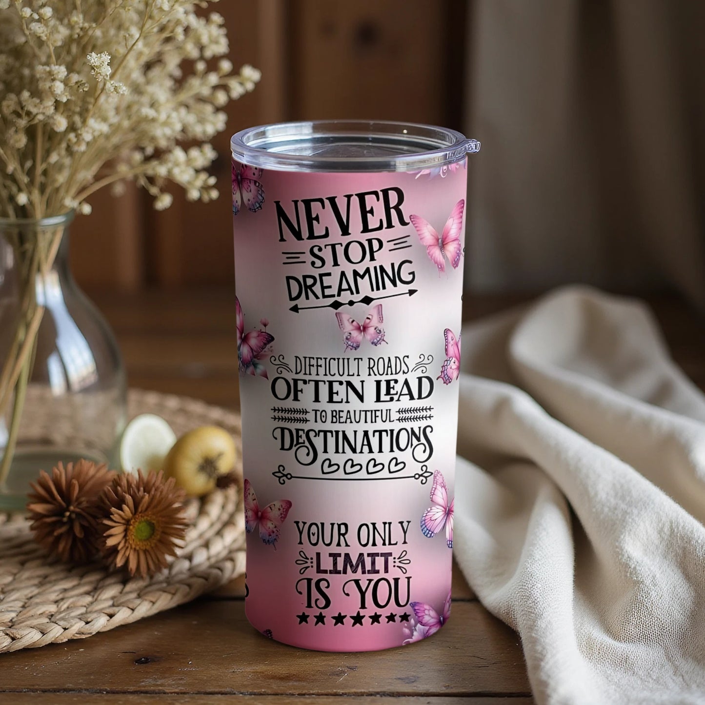Inspirational Travel Quote Decorative Tumbler Cup