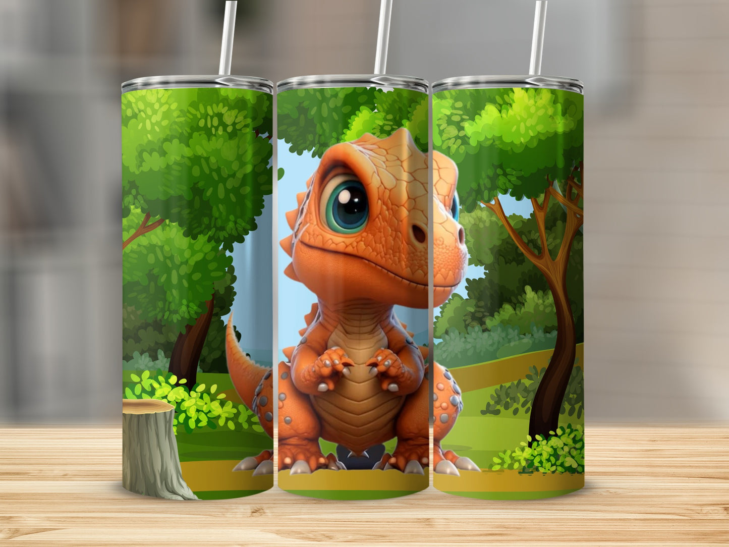 Cute Baby Dinosaur Illustration Forest Background Tumbler