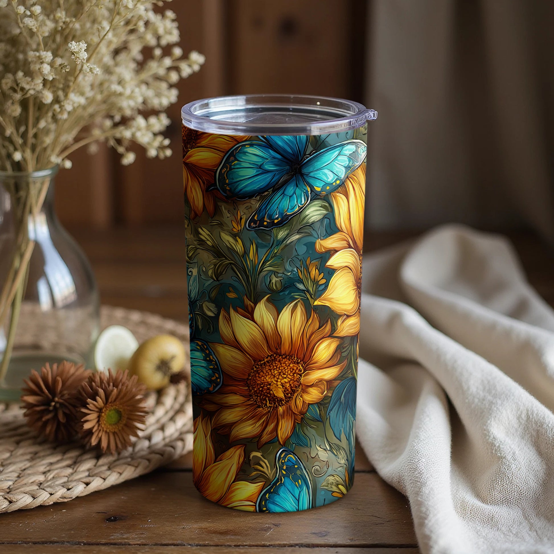 Sunflower and Butterfly Art Insulated Tumbler