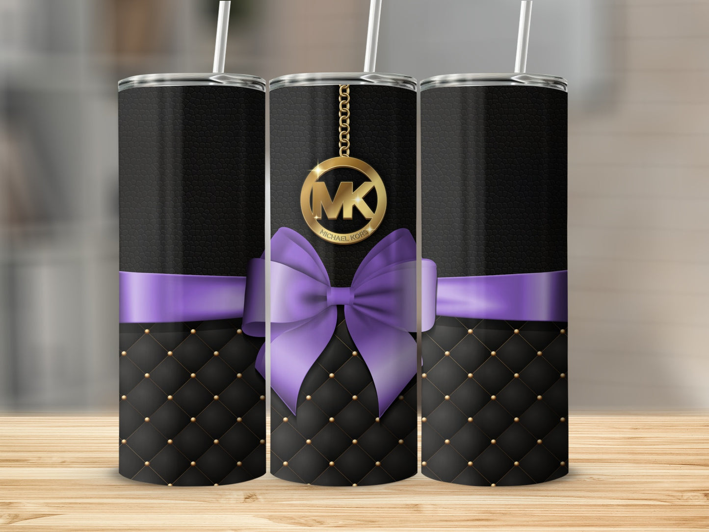 Elegant Black and Purple Tumbler with Gold Detail