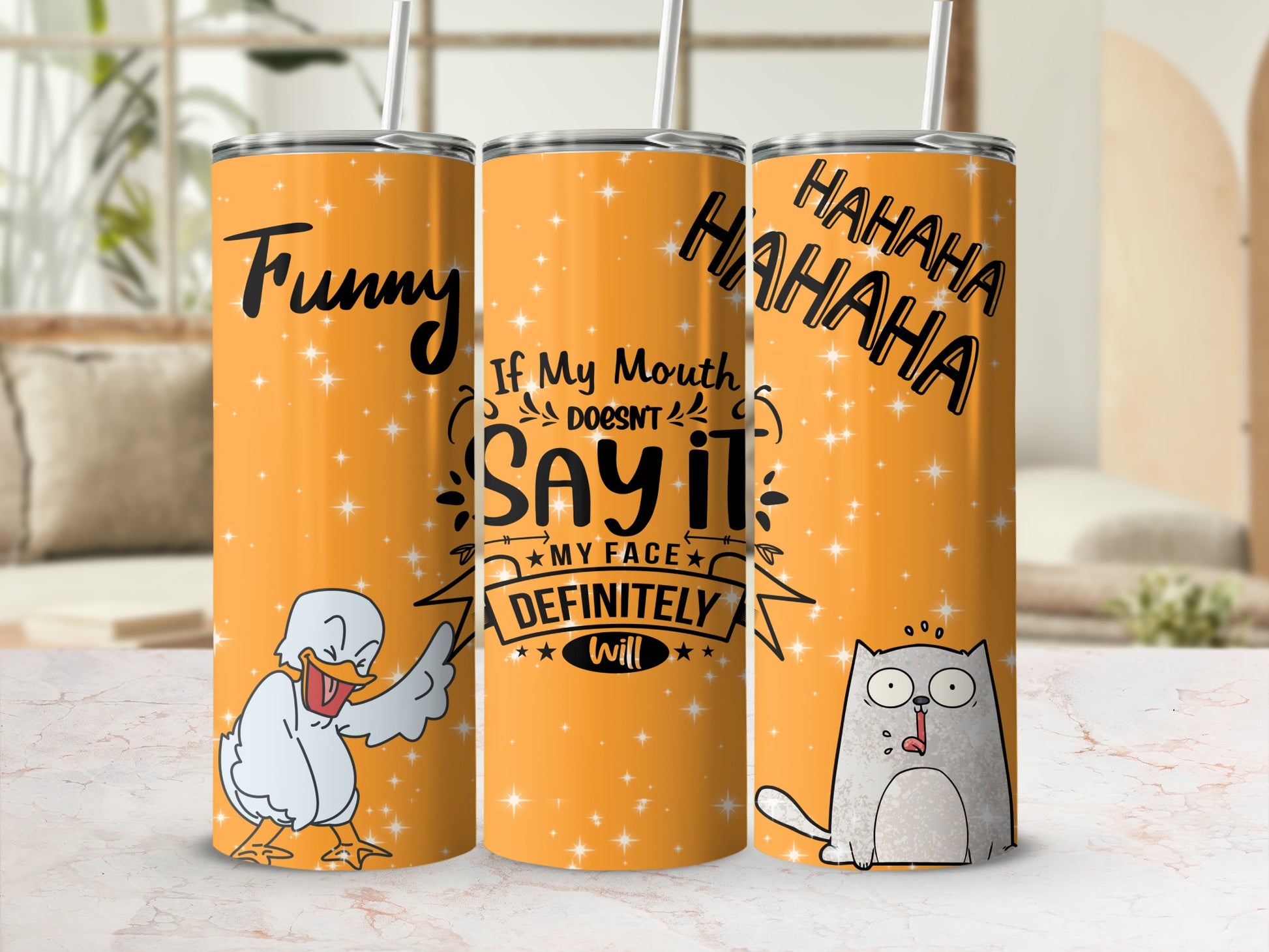 Funny Hilarious Duck and Cat Design Stainless Steel Tumblers