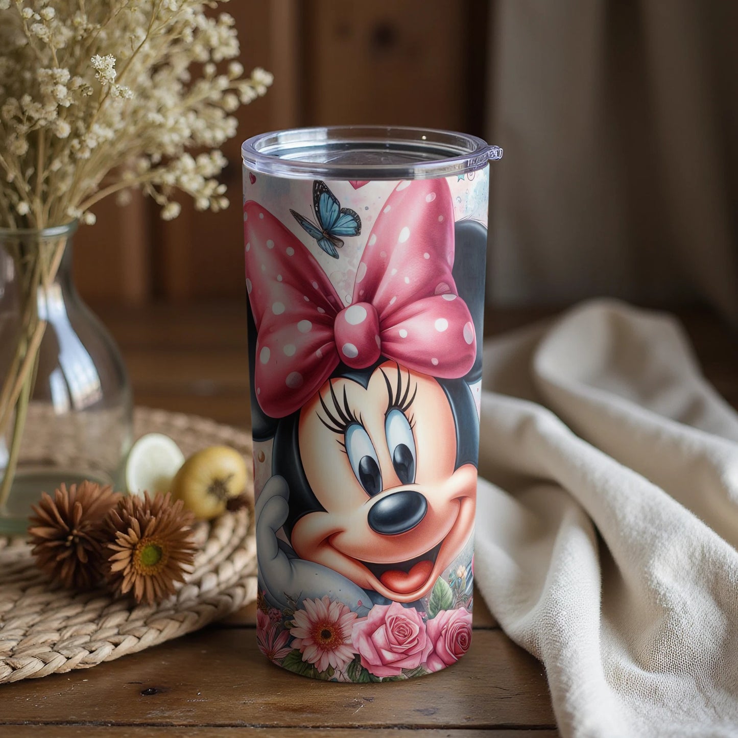 Cute Minnie Mouse Floral Design Tumbler for Kids