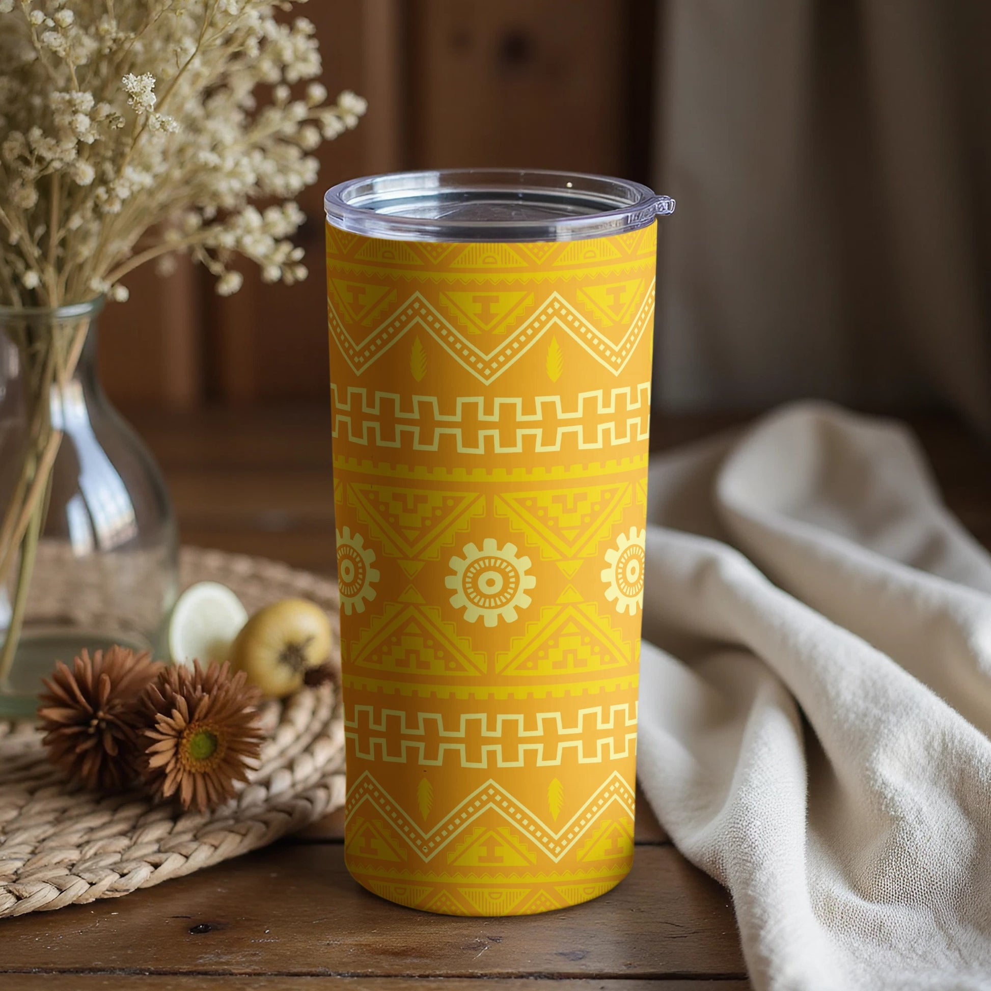 Bright Yellow Geometric Patterned Insulated Tumbler
