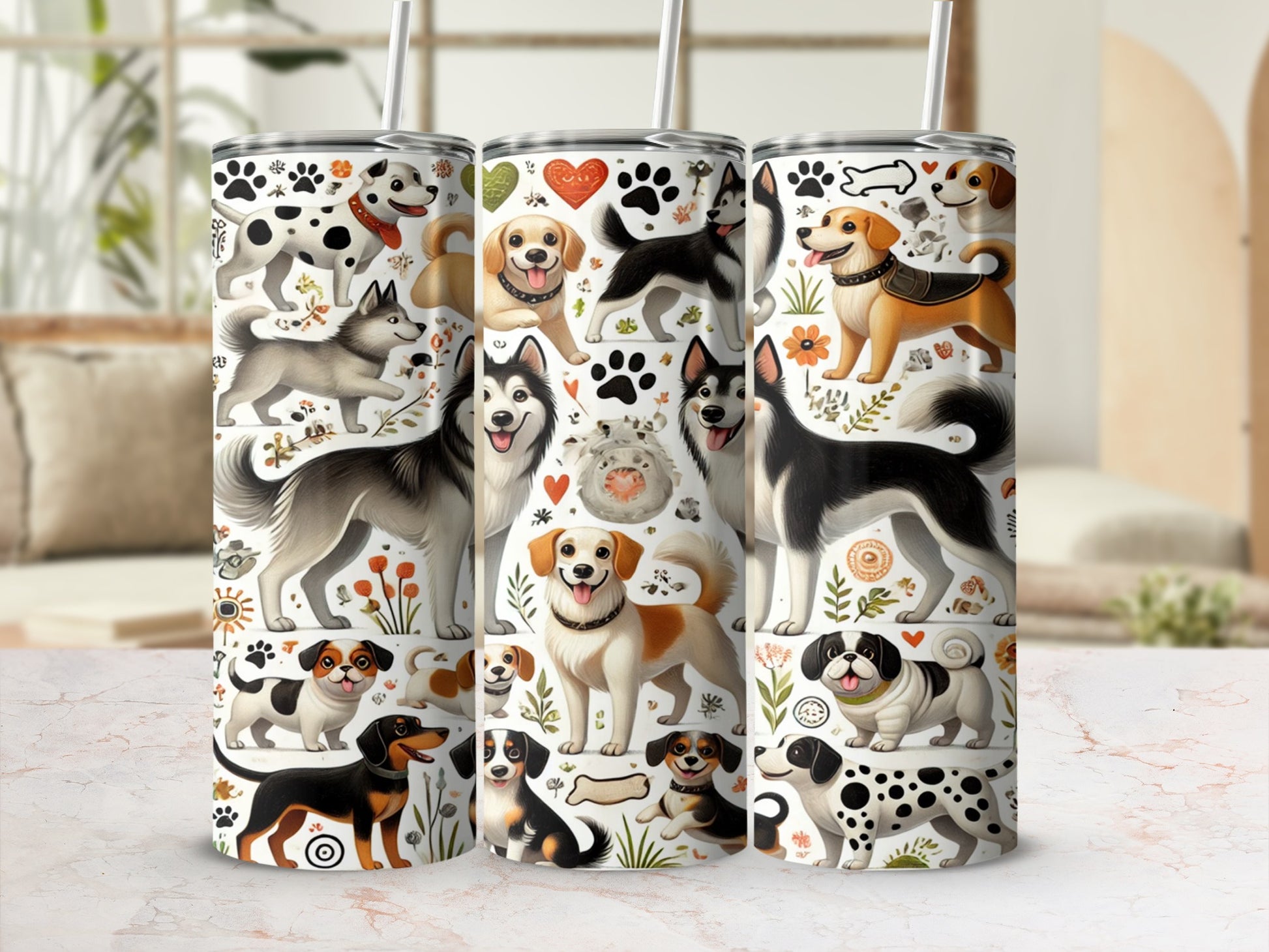 Cute Dog Illustration Stainless Steel Tumbler Cup