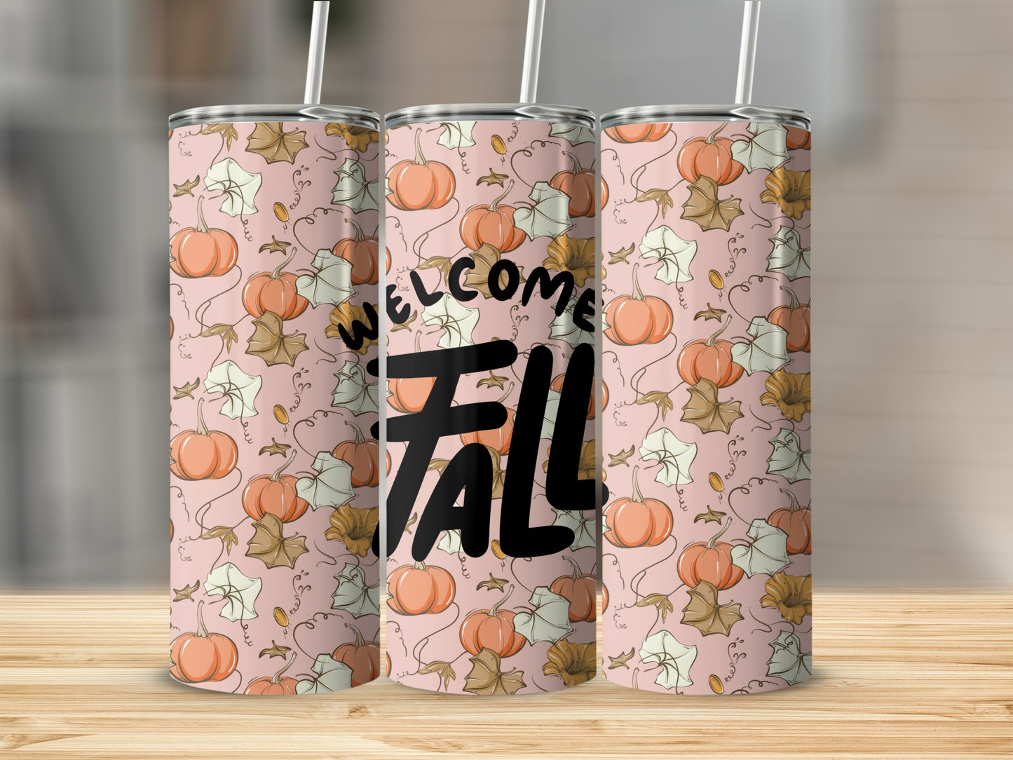 Welcome Fall Pink Pumpkin Autumn Tumbler