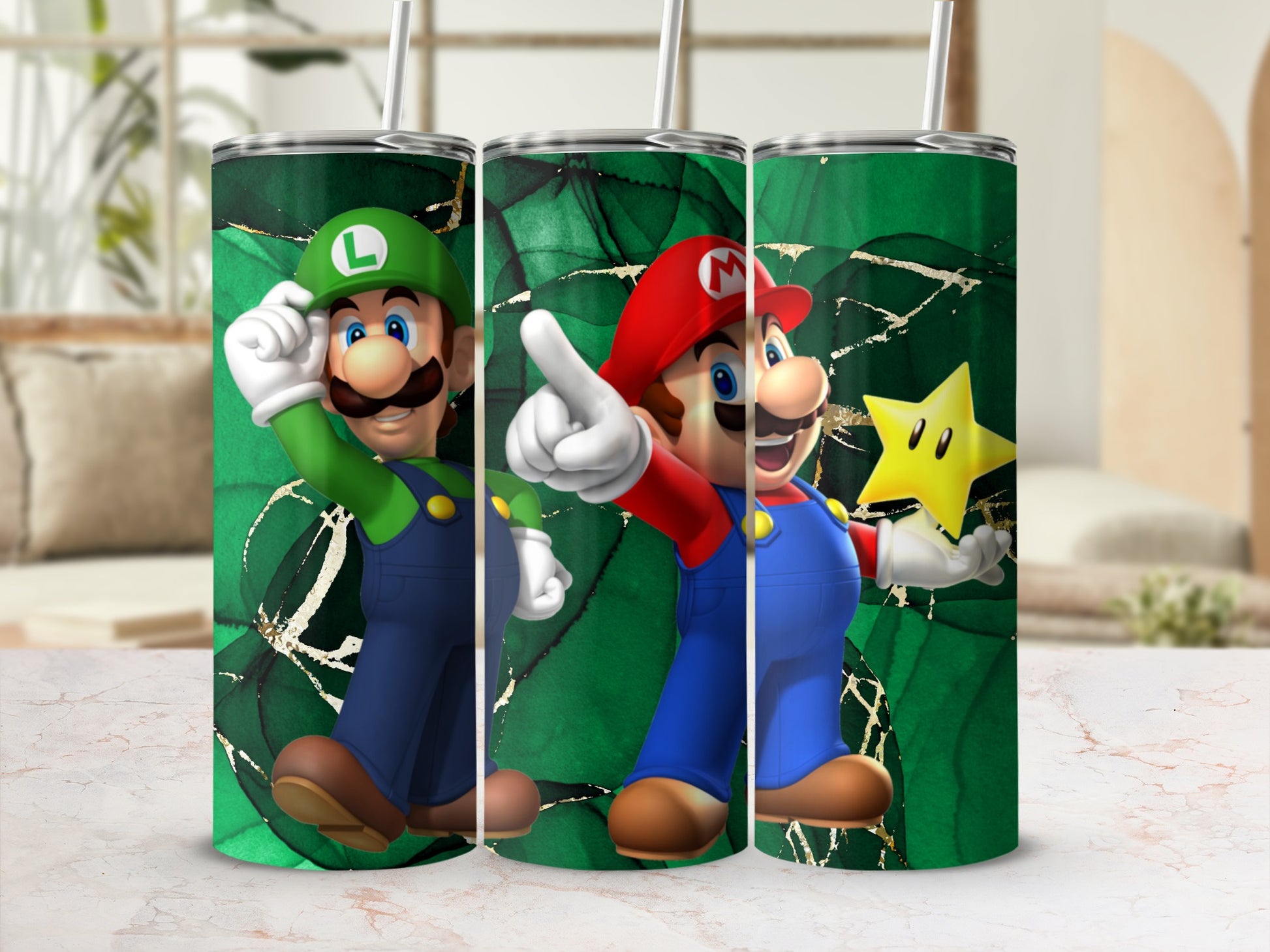 Vibrant Mario Luigi Character Design Tumbler Cup