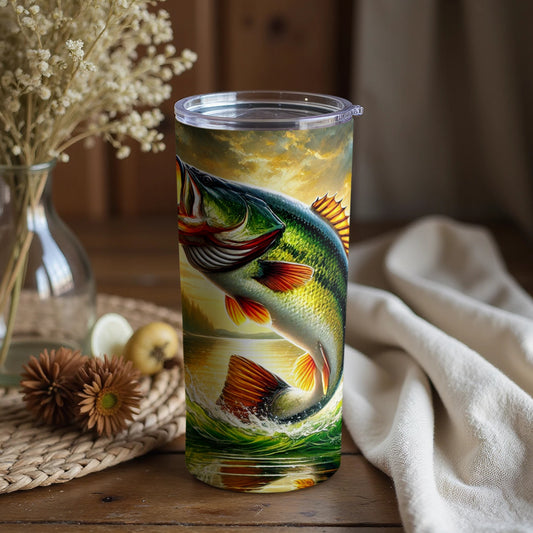 Vibrant Bass Artwork Tumbler for Fishing Enthusiasts