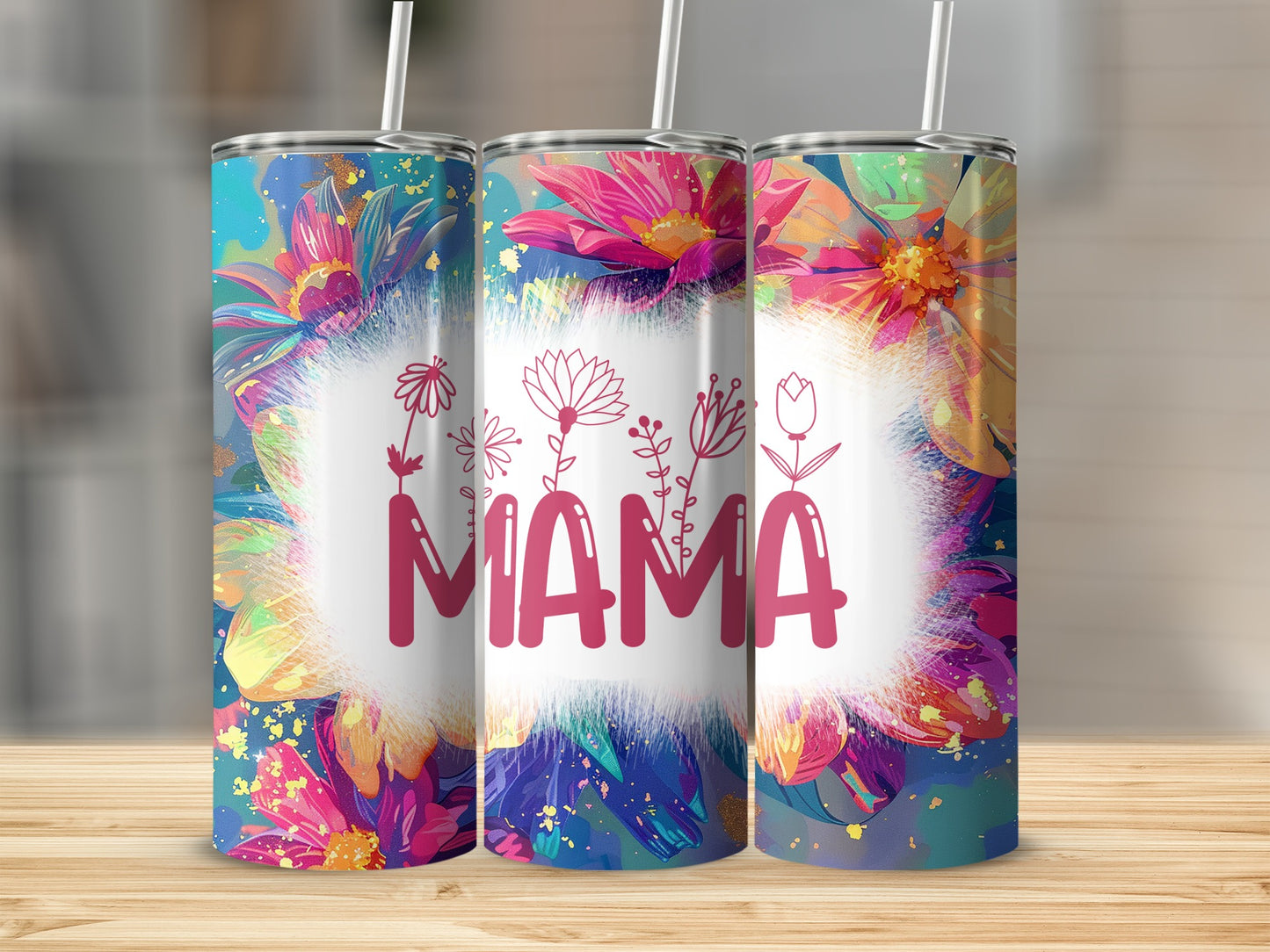 Colorful Floral MAMA Insulated Tumbler Flask Cup