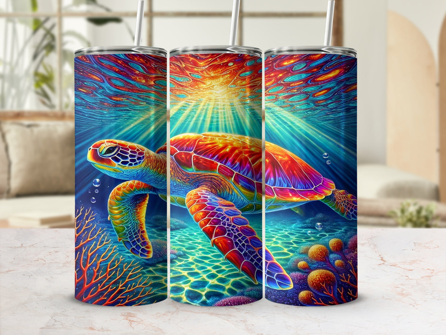 Colorful Underwater Sea Turtle Design Tumbler