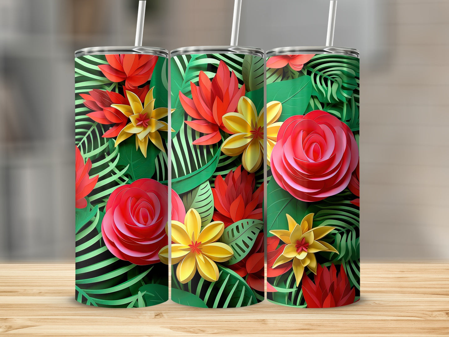 Colorful Floral Insulated Tumbler with Straw