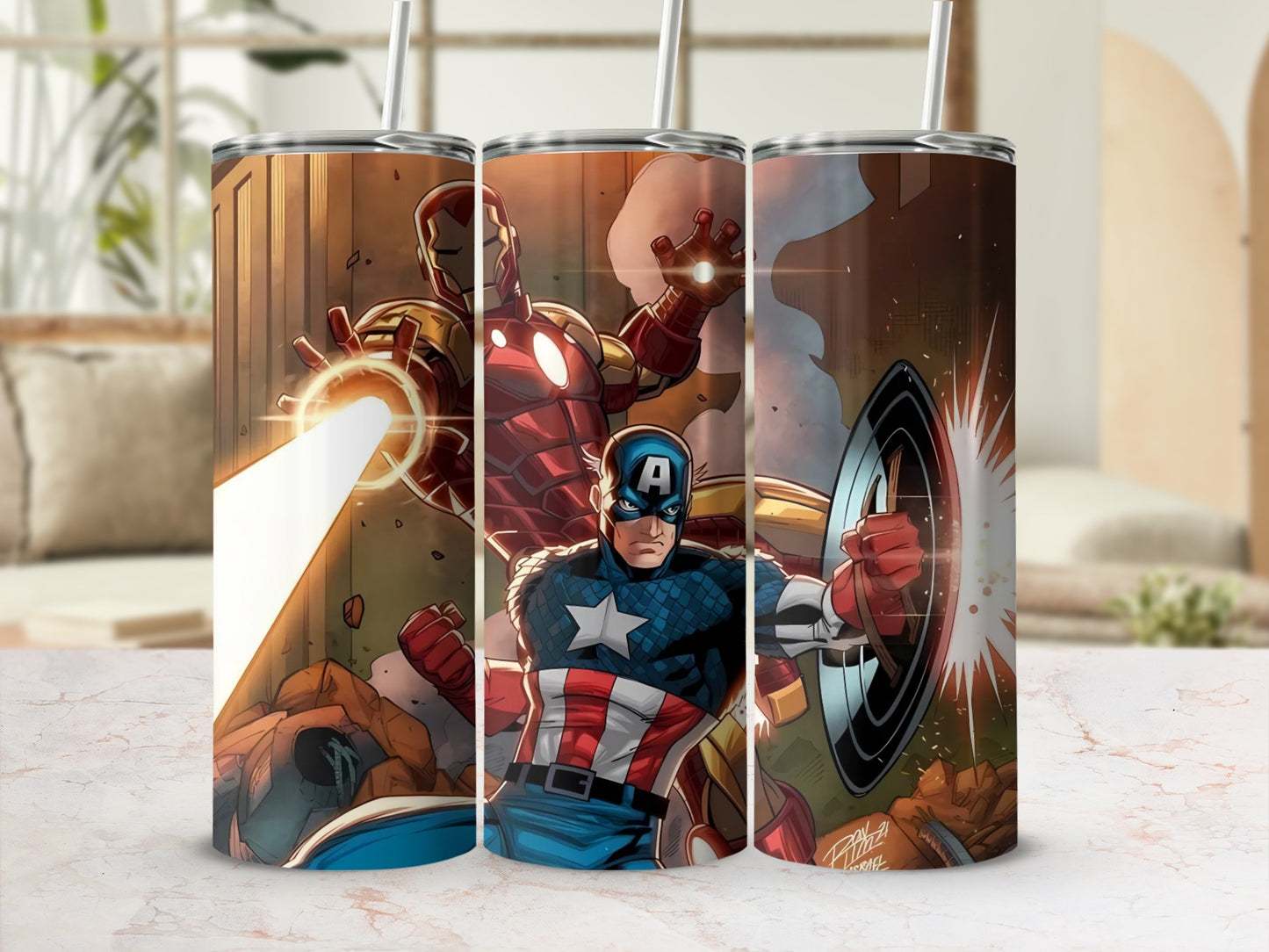 Iron Man and Captain America Tumbler with Straws