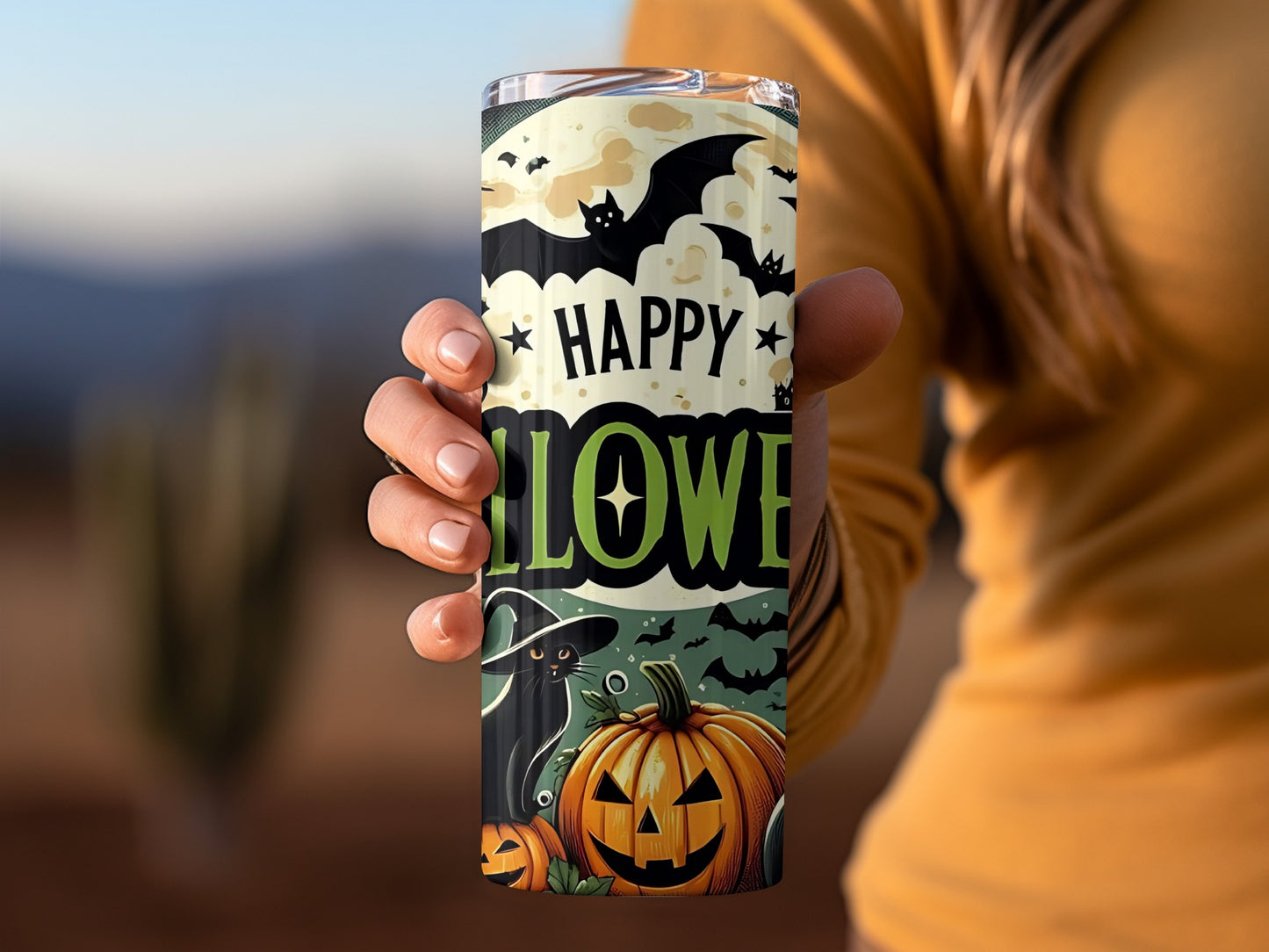 Happy Halloween Bat and Pumpkin Design Tumbler