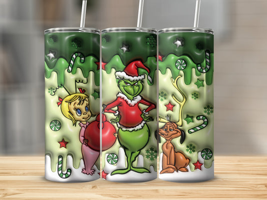 Cartoon Themed Holiday Characters Green Drink Tumbler