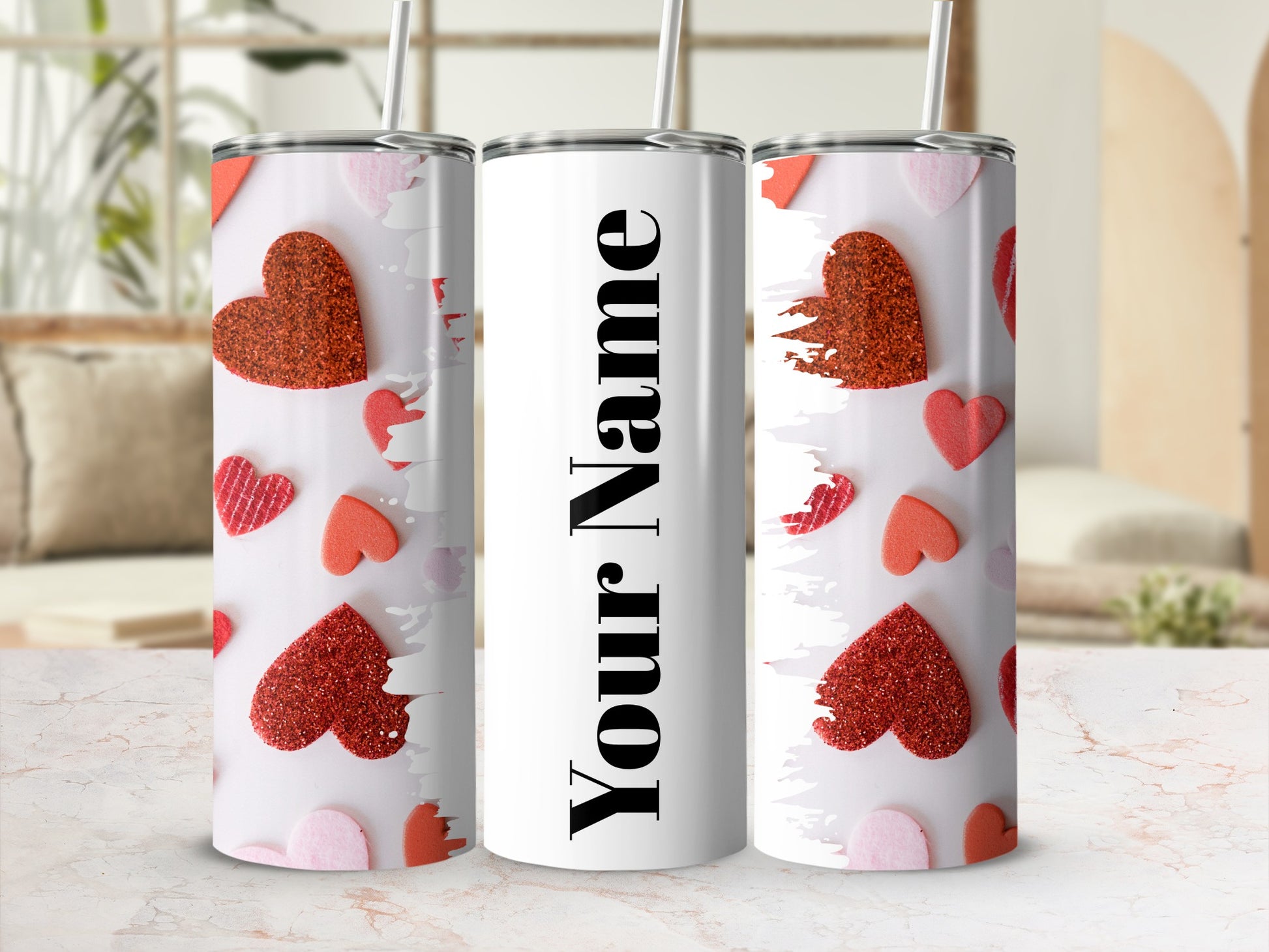 Personalized Red and Pink Hearts Design Tumbler