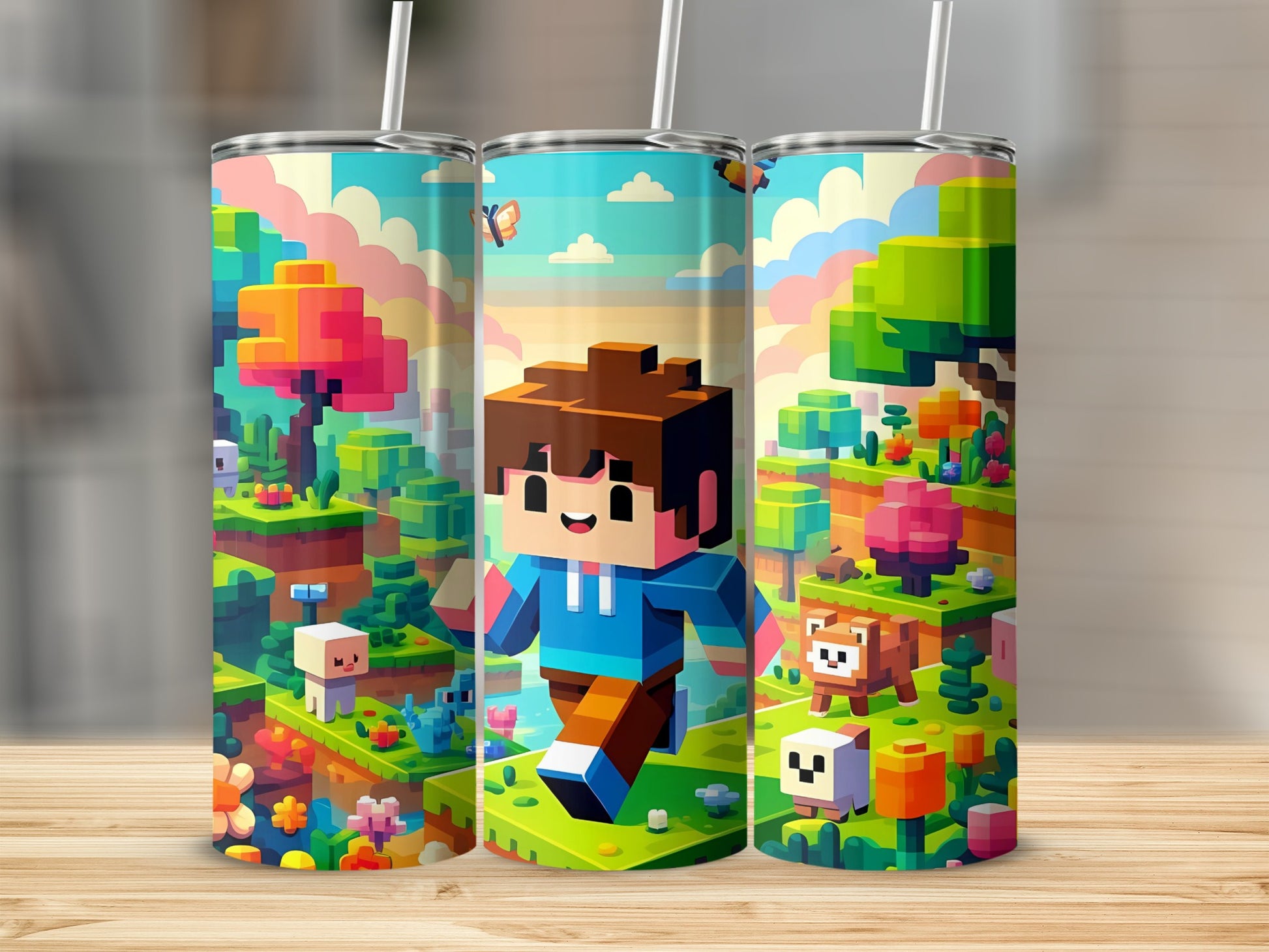 Colorful Pixel World Adventure Insulated Tumbler Cup
