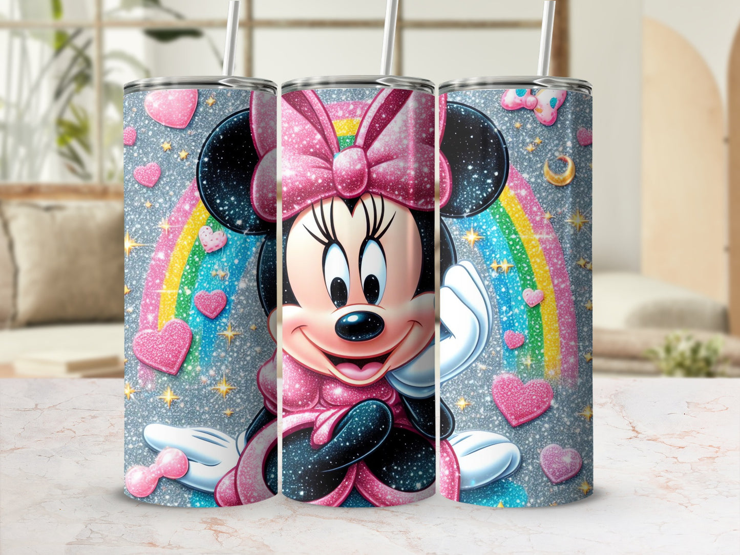 Colorful Minnie Mouse Heart Rainbow Tumblers