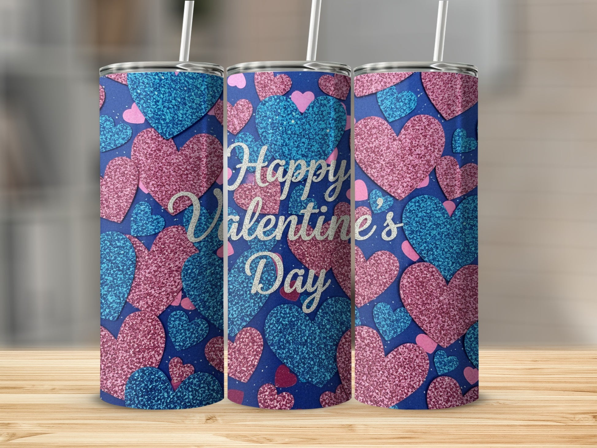 Happy Valentine's Day Glitter Hearts Tumbler Cup
