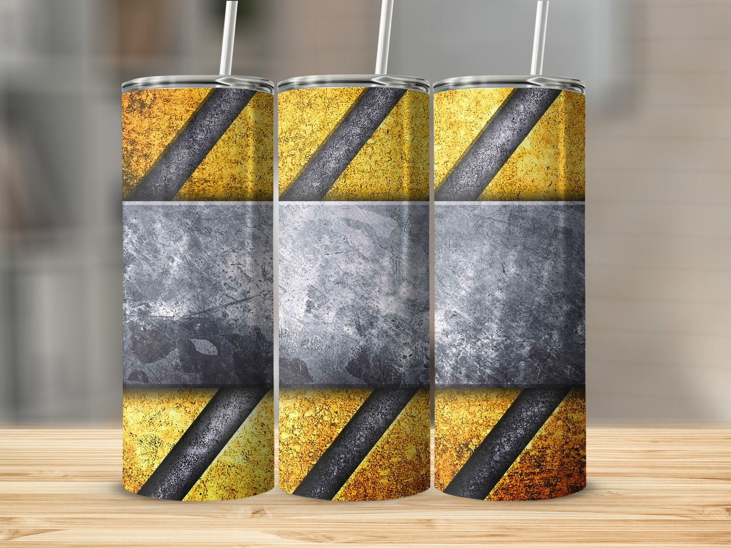 Textured Metallic Surface with Yellow Stripes Tumblers