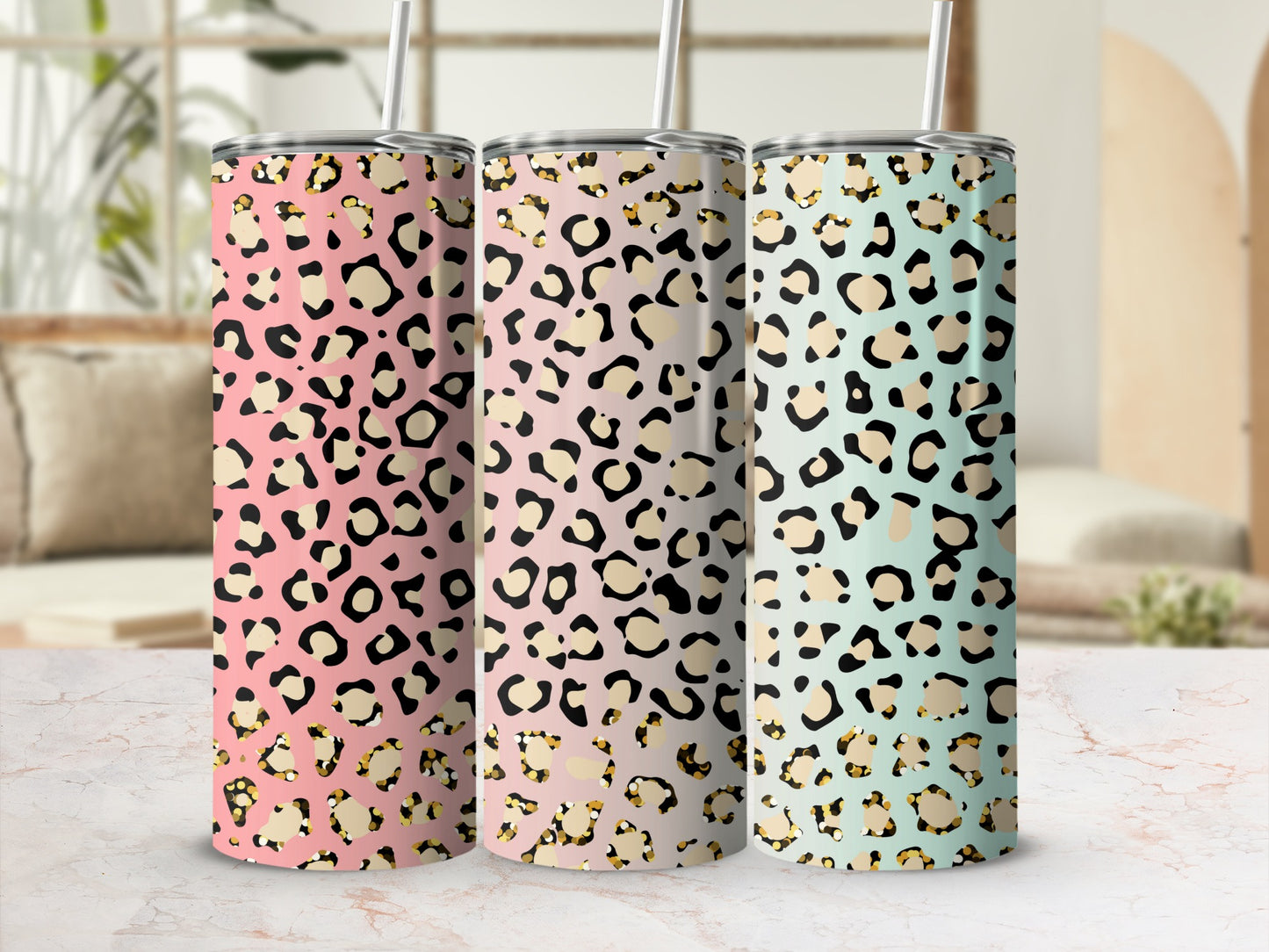 Leopard Print Pastel Color Stainless Steel Tumblers