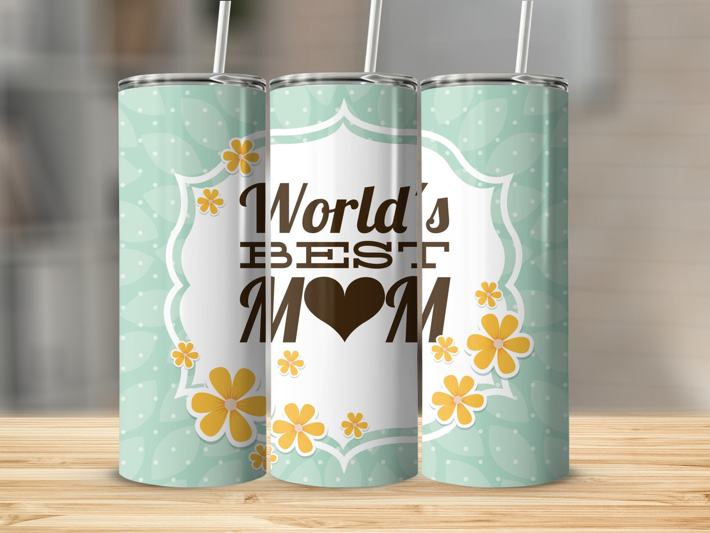World's Best Mom Tumbler with Floral Design 20oz