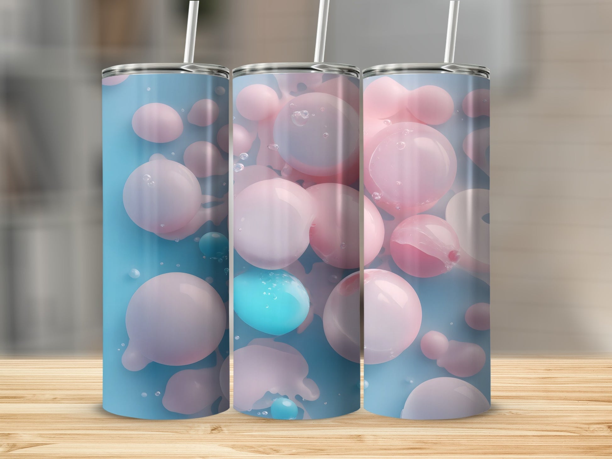 Pink Blue Floating Spheres Abstract Dreamy product type