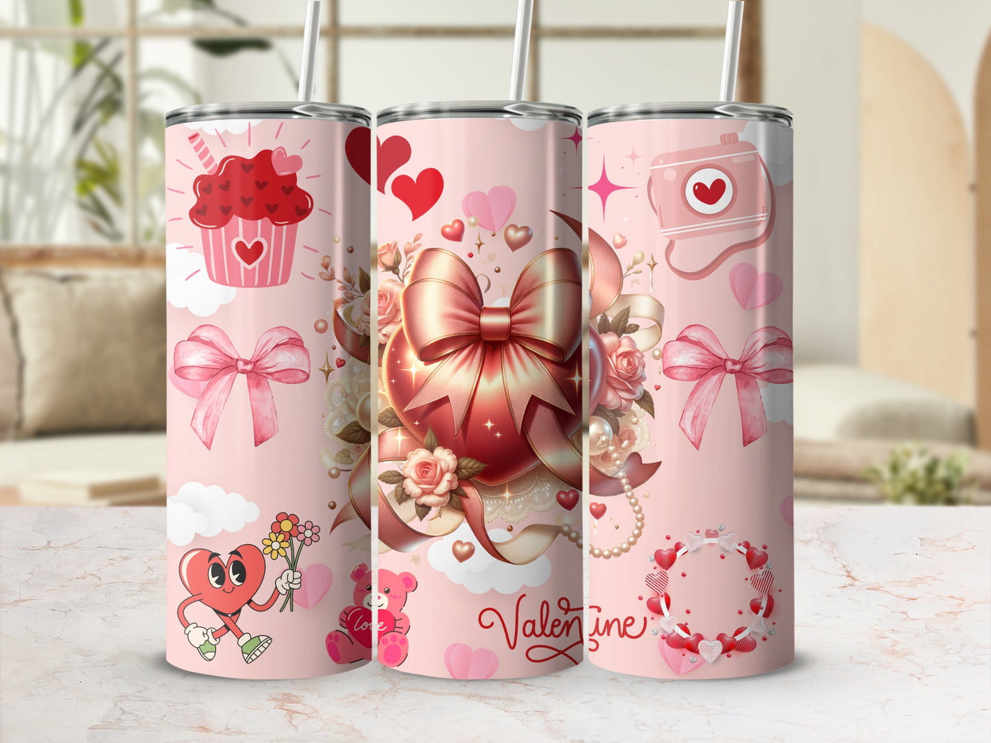 Valentine's Day Themed Pink and Red Tumblers