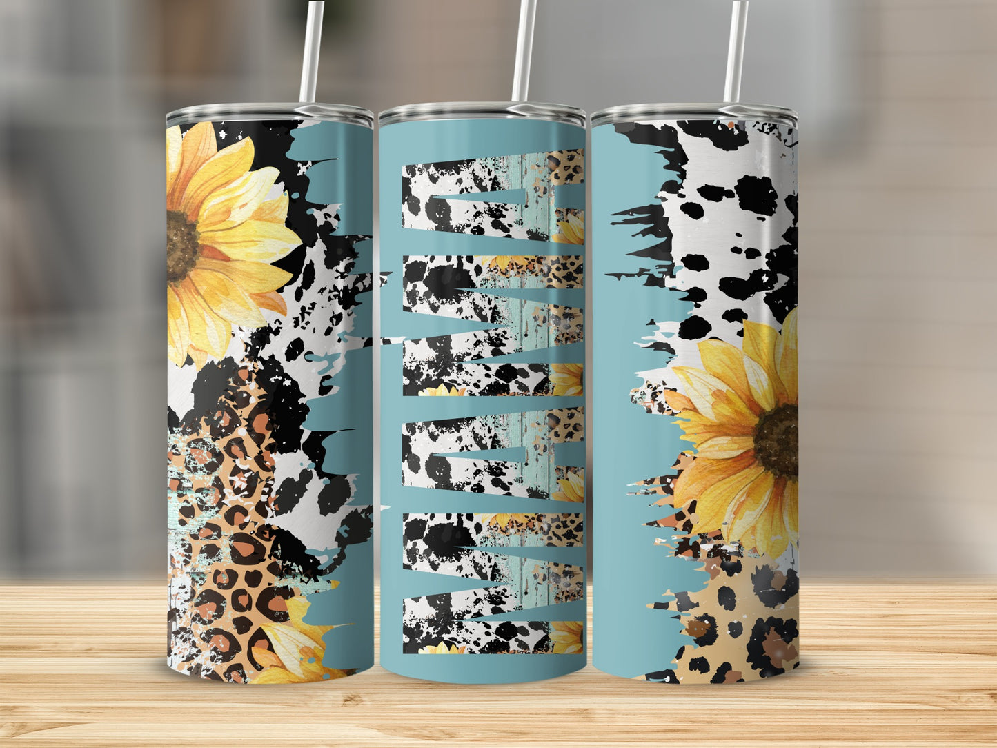 Vintage Sunflower and Animal Print Tumbler Cup