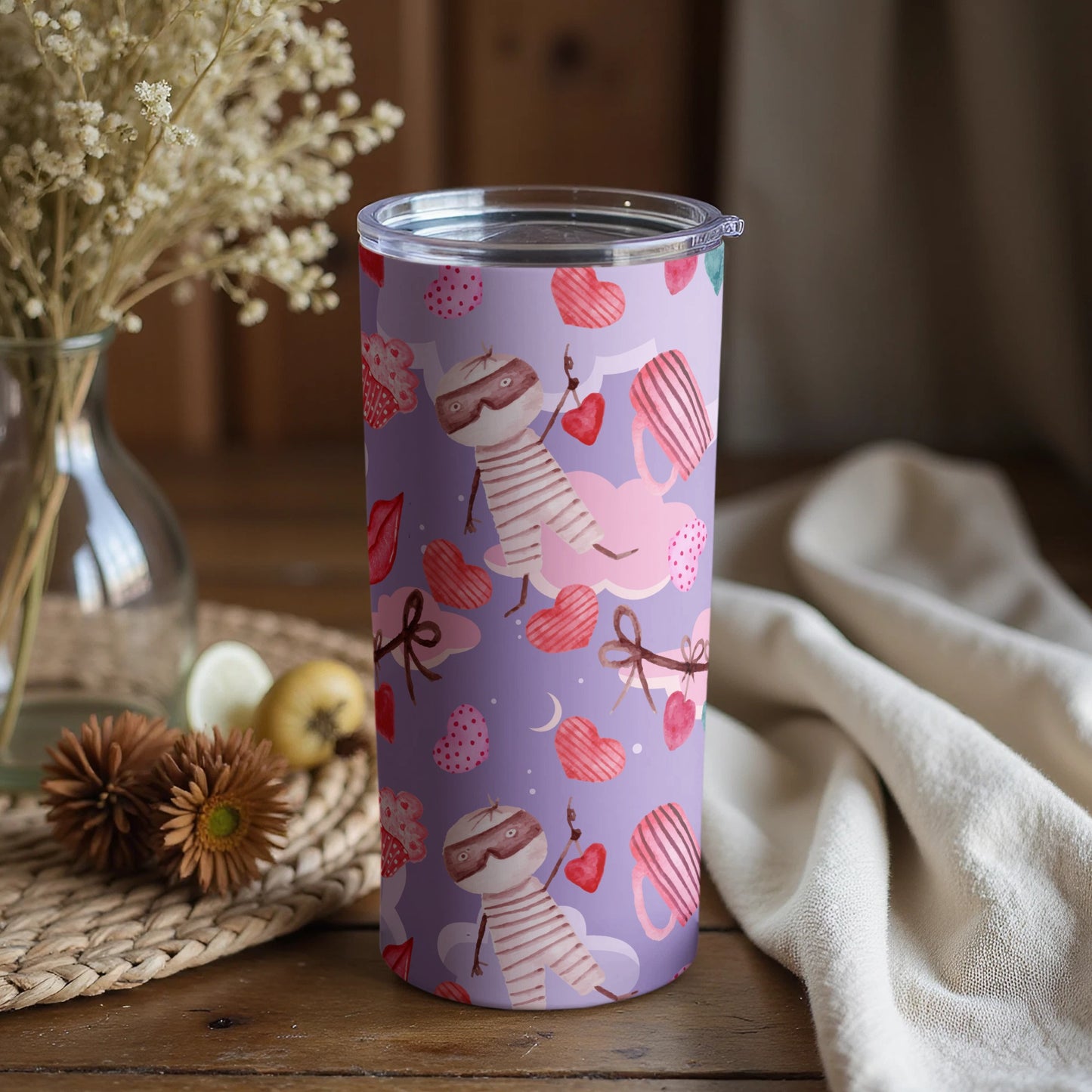 Cute Sloth Hearts Purple Design Insulated Tumbler