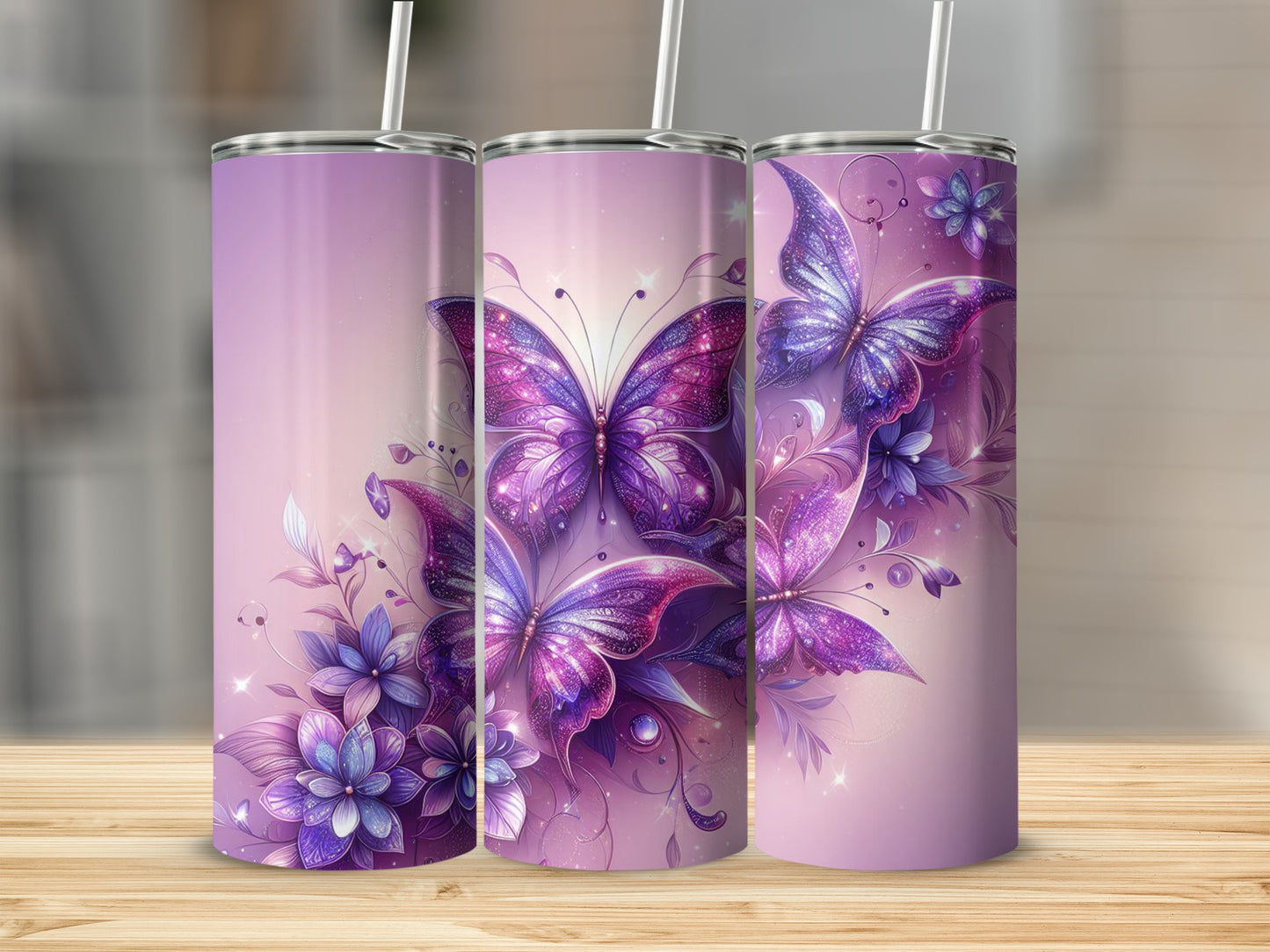 Vibrant Purple Butterfly Design Tumbler Product