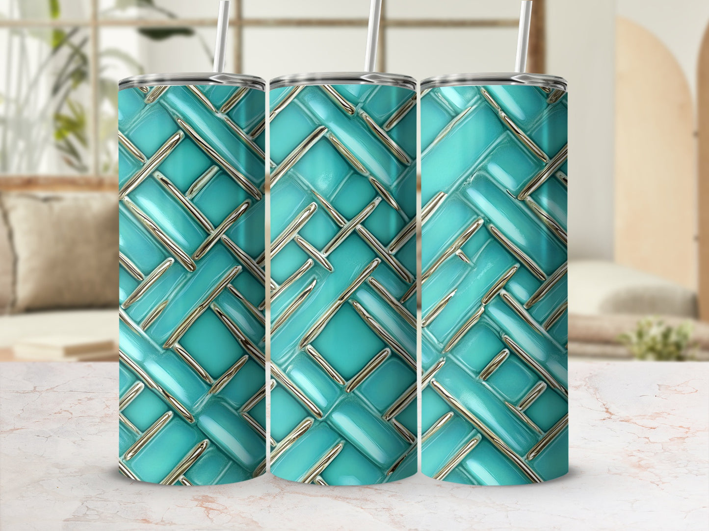Turquoise Geometric Pattern Design for Unique Style Tumblers