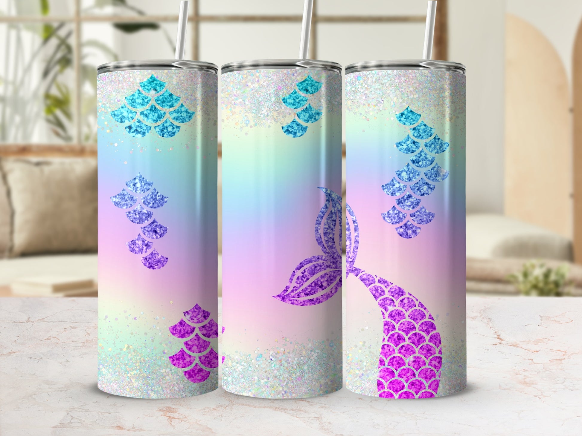 Mermaid Scales Tail Gradient Glitter Tumbler product type