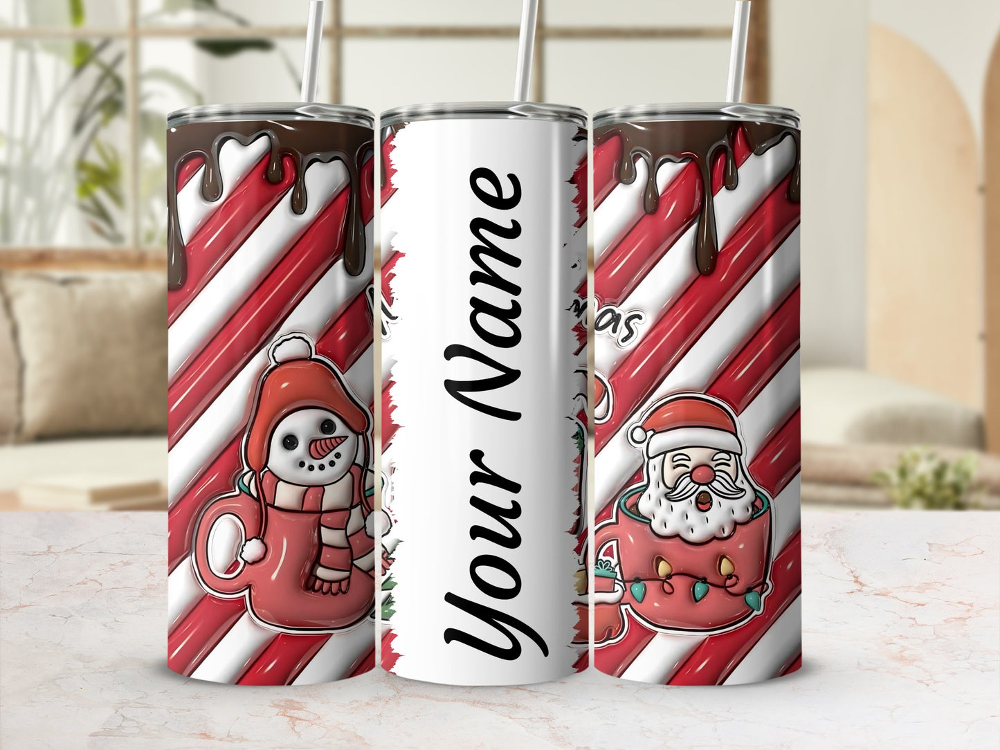 Personalized Christmas Snowman and Santa Tumbler Cup