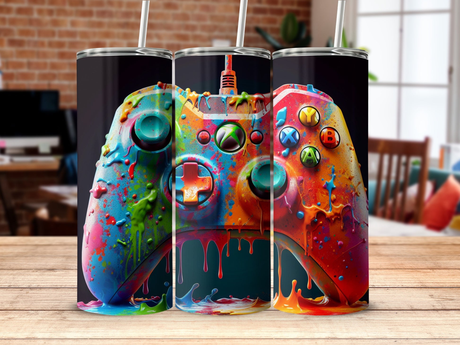 Vibrant Dripping Paint Video Game Controller Tumbler