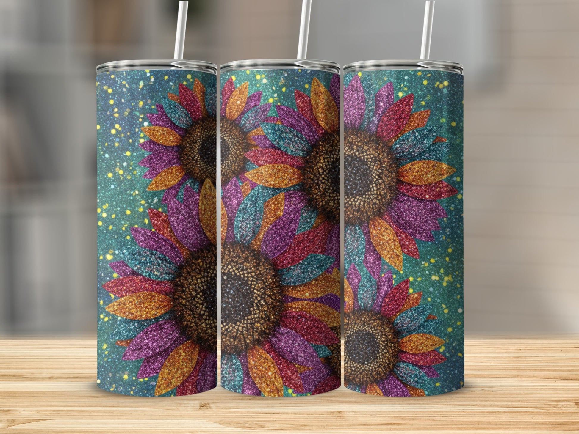 Colorful Mosaic Sunflower Design Tumbler