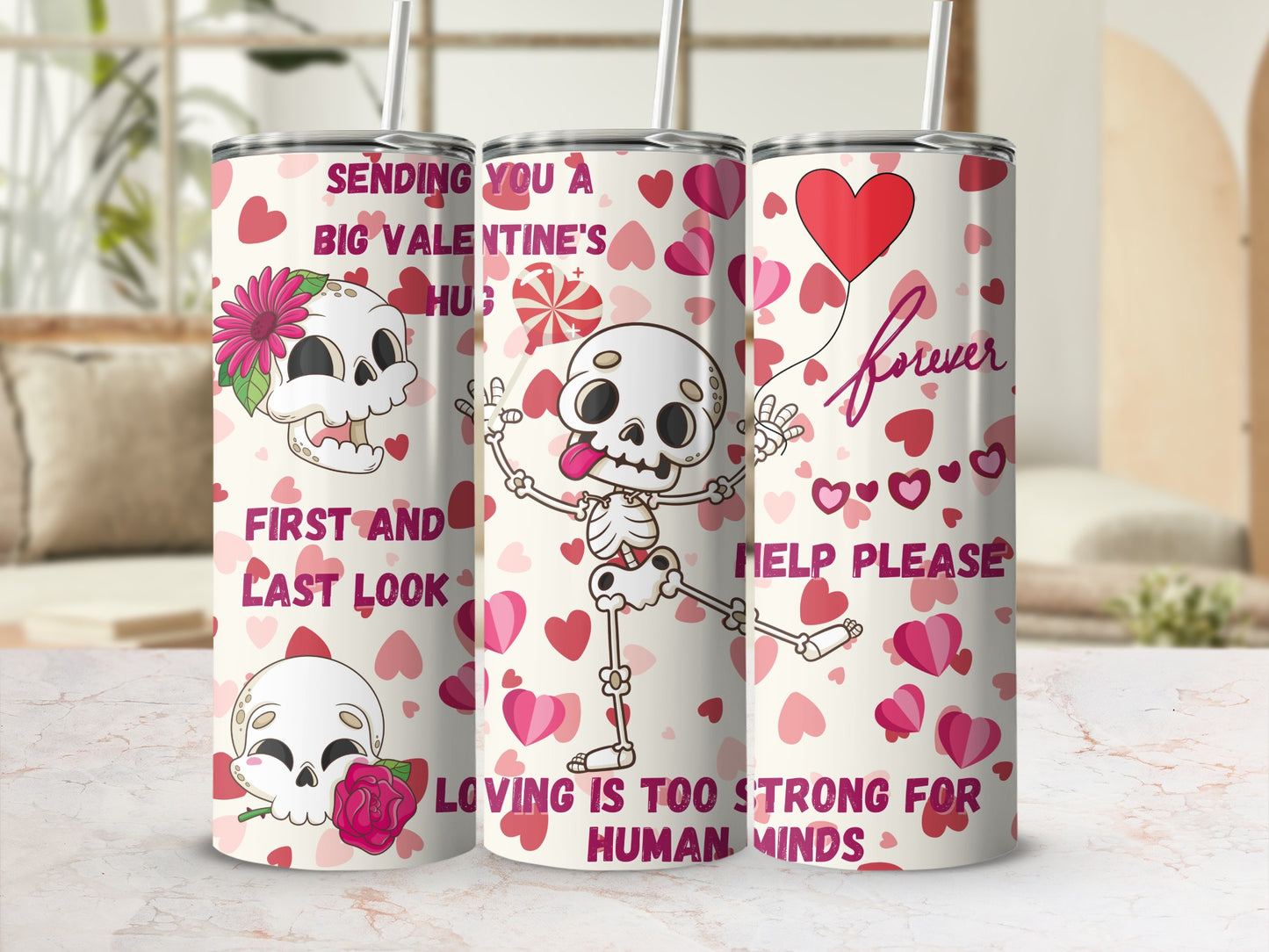 Valentine's Day Skull Hug Design Tumbler