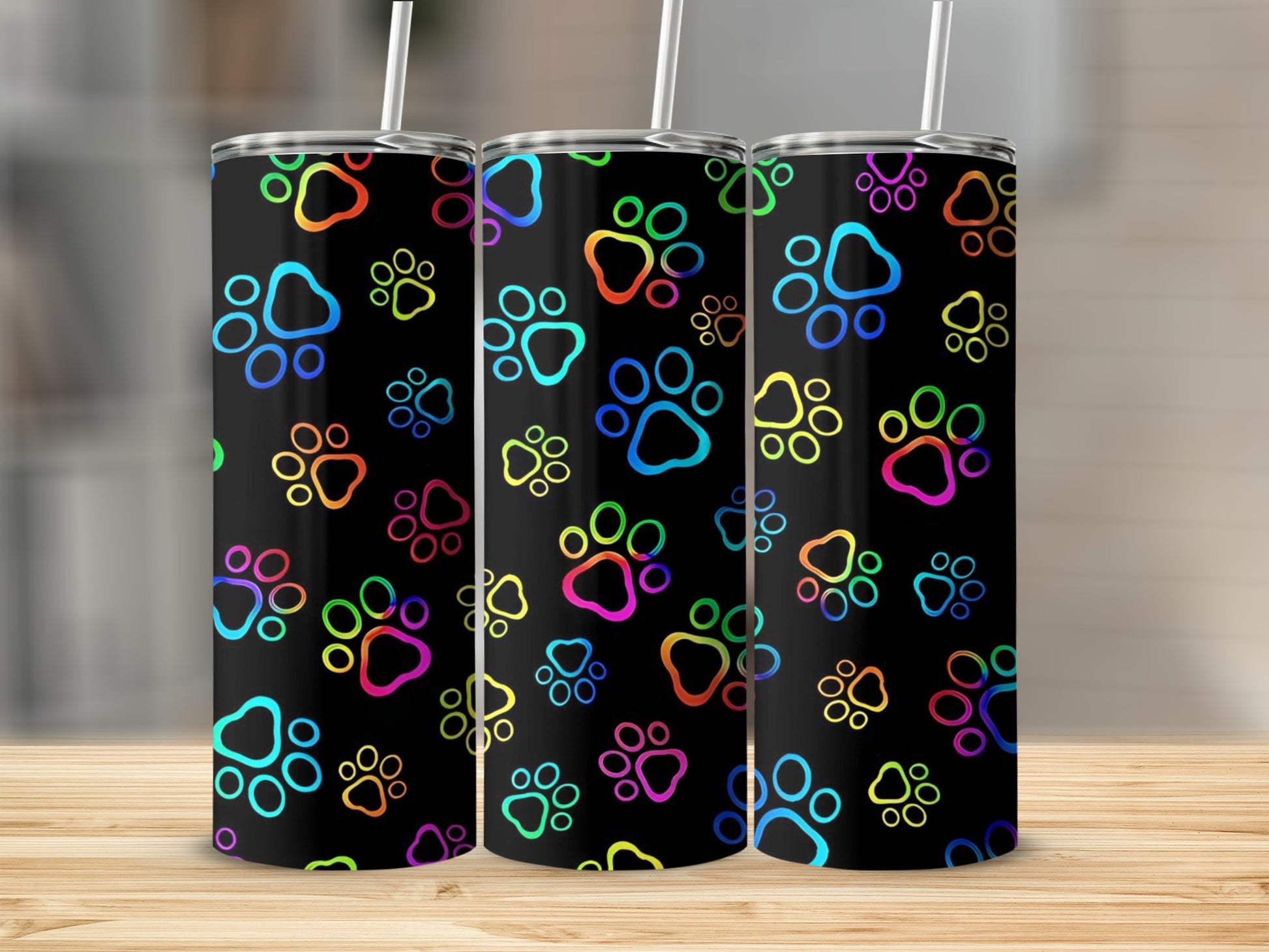 Colorful Paw Print Pattern Tumbler with Straw Product