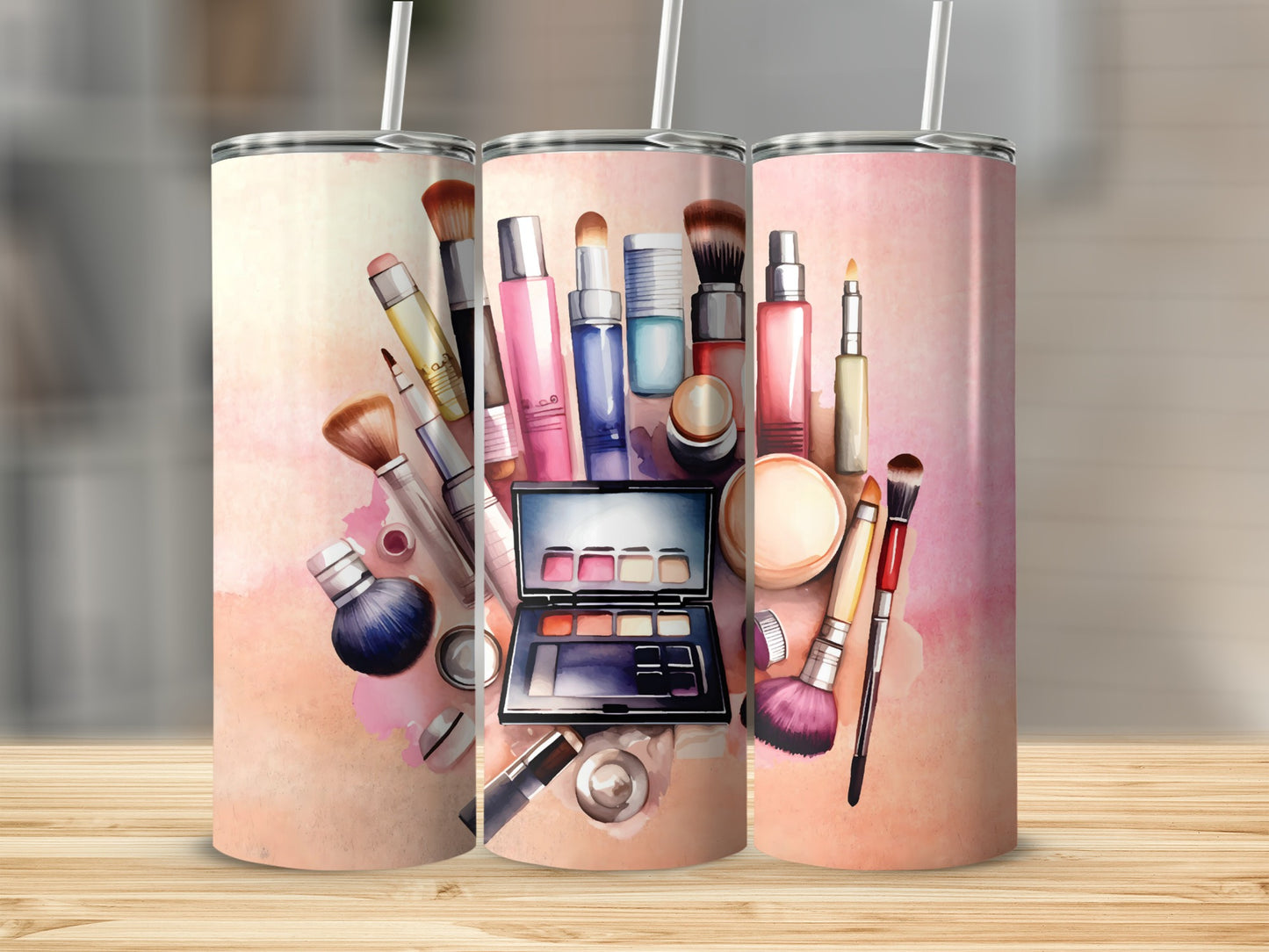 Colorful Makeup Tools and Cosmetics Tumbler