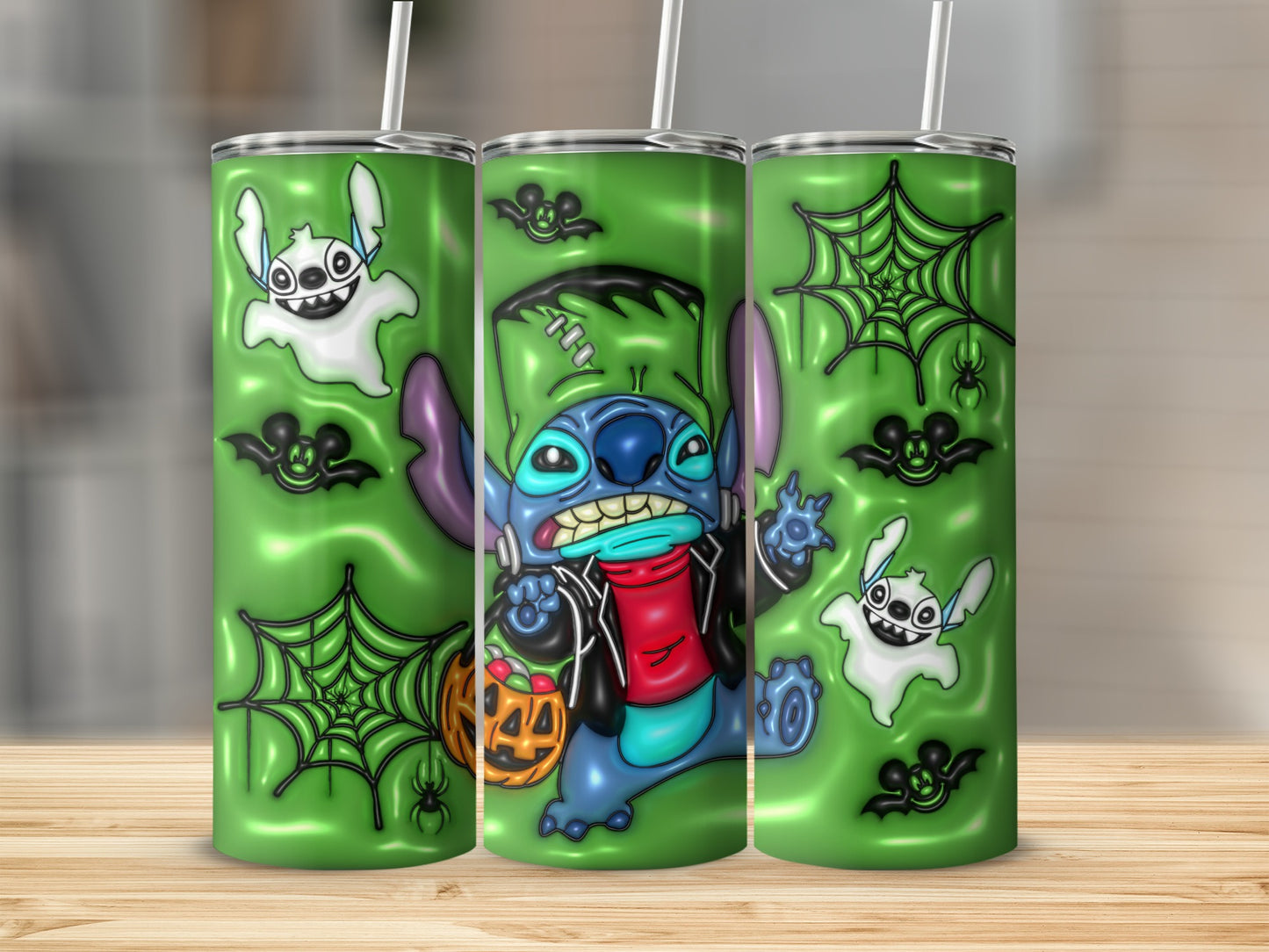 Halloween Themed Tumbler with Cute Cartoon Characters