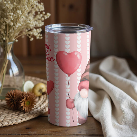 Heart Balloon Happy Valentine Time Gnome Tumbler Cup