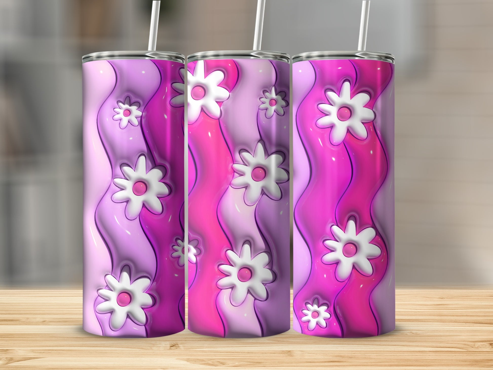 Vibrant Pink and Purple Floral Design Tumbler