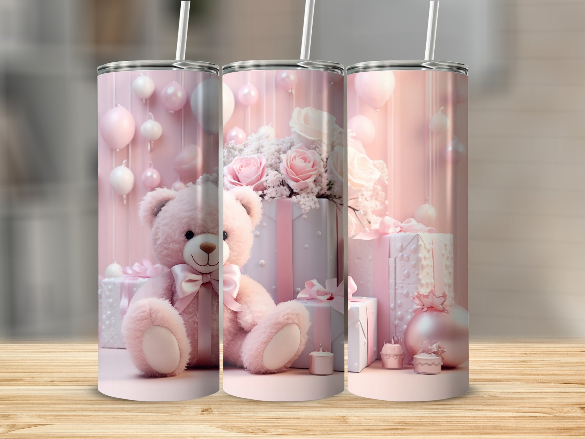 Adorable Pink Teddy Bear and Gift Theme Tumbler
