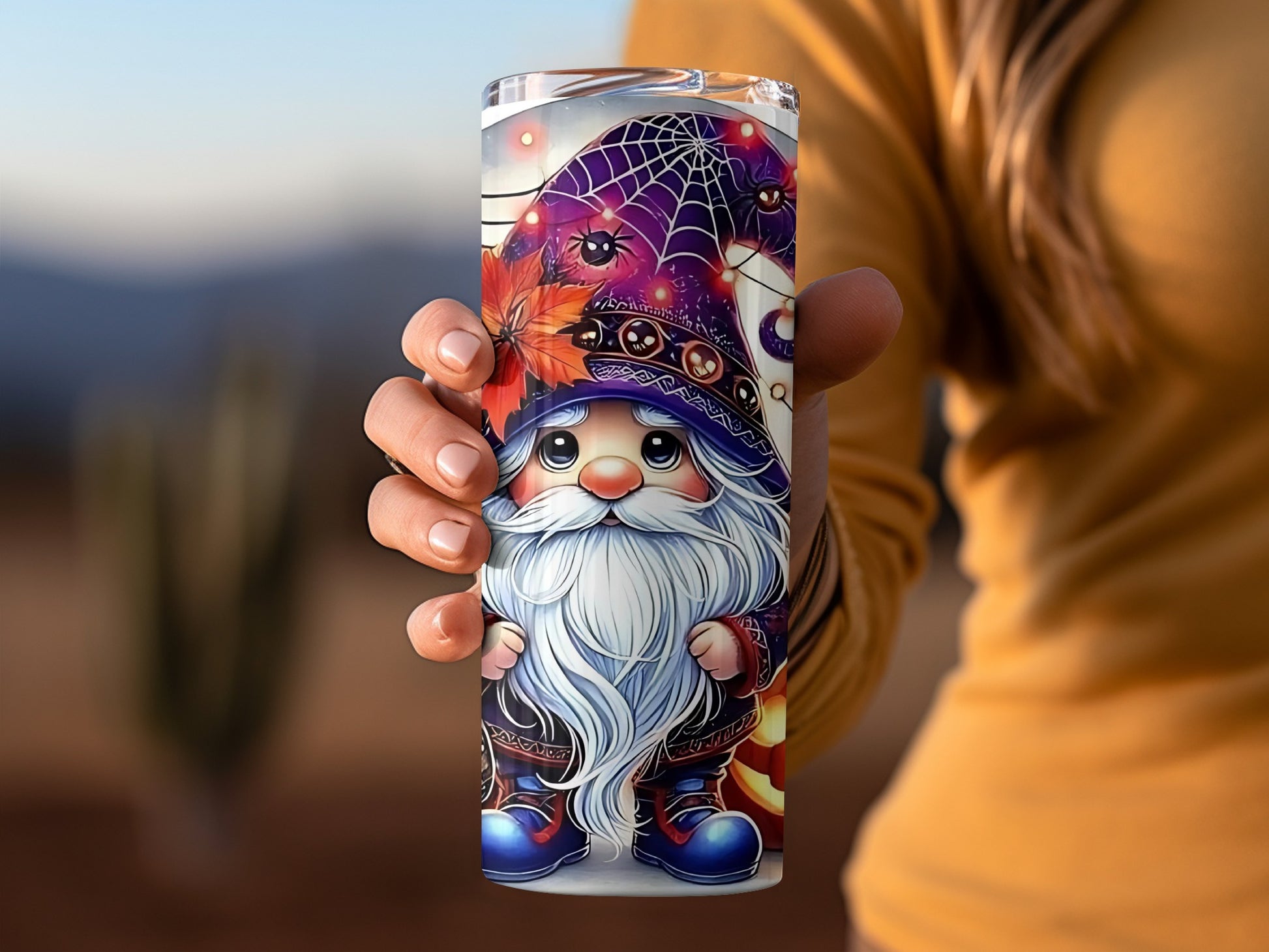 Cute Halloween Gnome with Spider Web Tumbler Cup