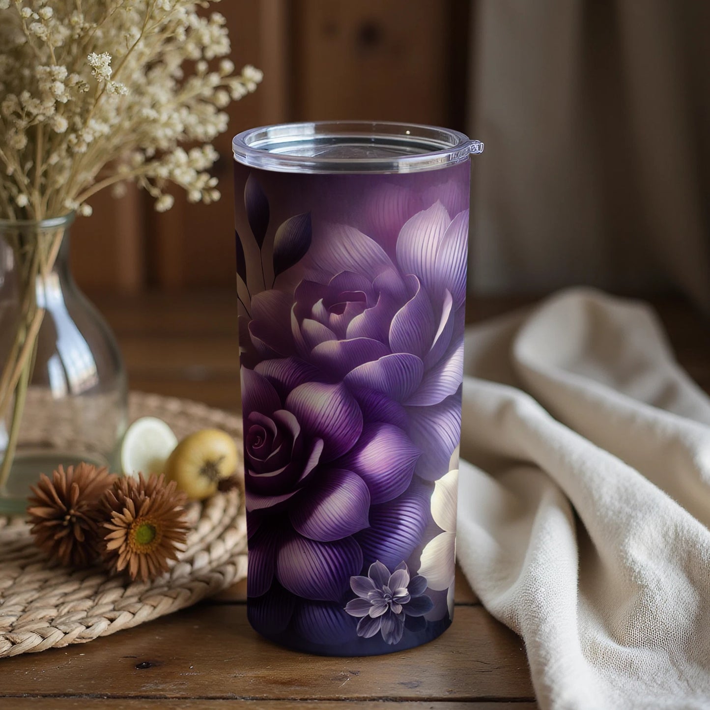 Purple Floral Design Tumbler for Everyday Use