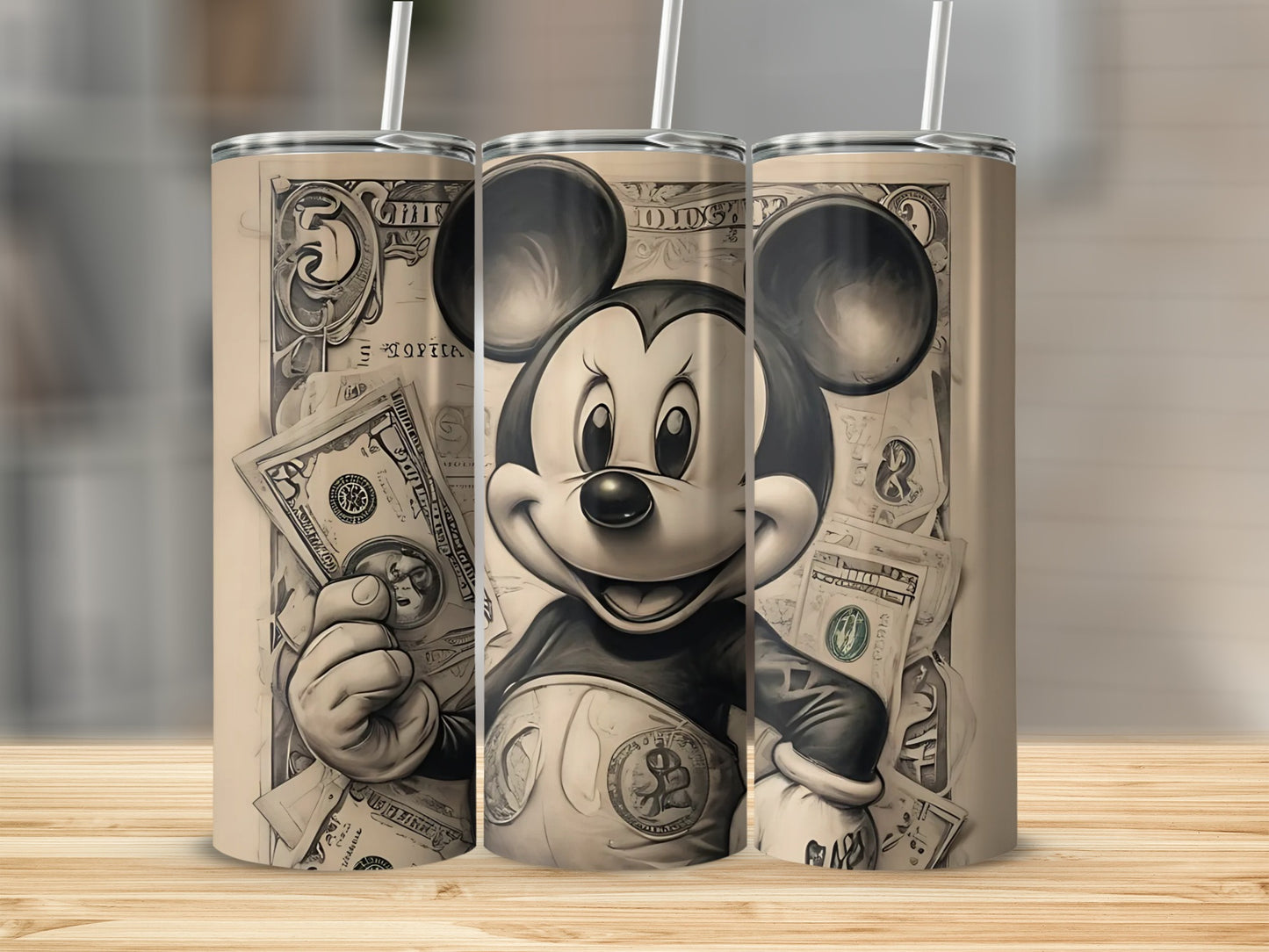 Vintage Cartoon Money Art Stainless Steel Tumbler