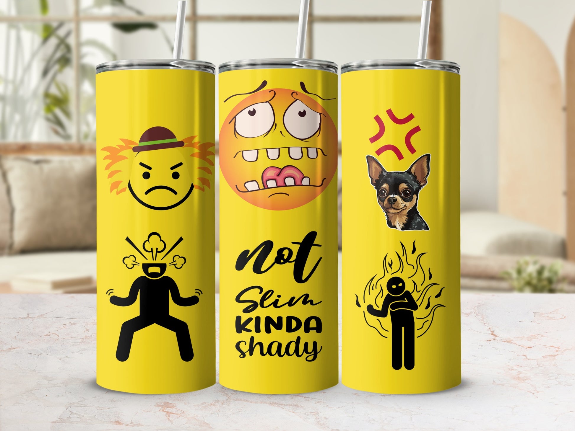 Not Slim Kinda Shady Yellow Tumblers Set with Emojis