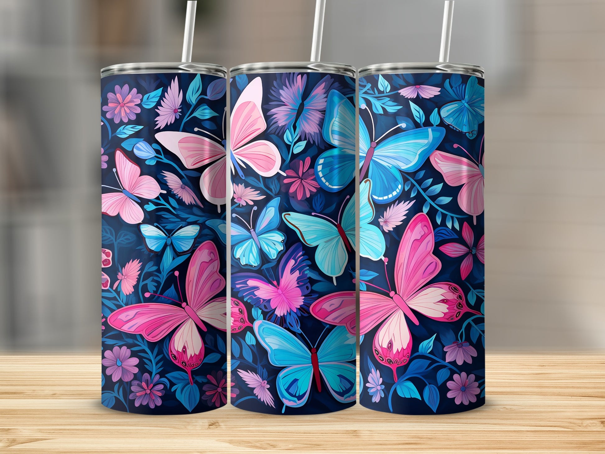 Colorful Butterfly and Floral Design Tumbler Product