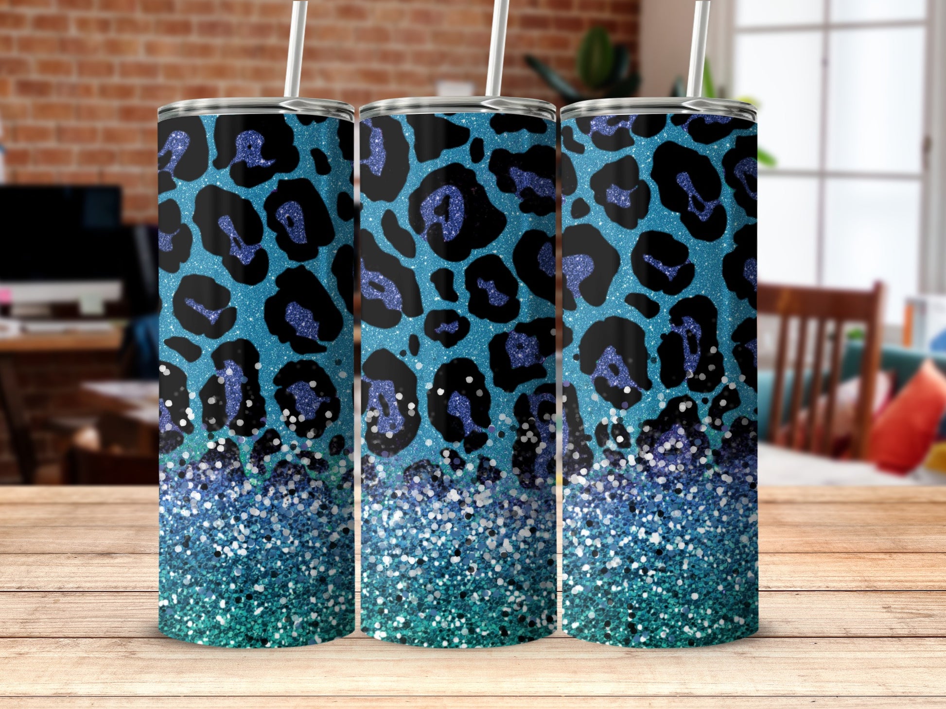 Sparkling Blue Leopard Print Tumblers for Beverage Lovers